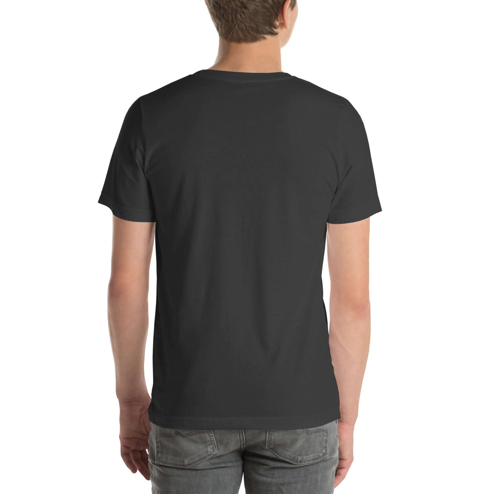 Back view of unisex black Ride the Wave T-Shirt cotton tee with short sleeves and casual fit