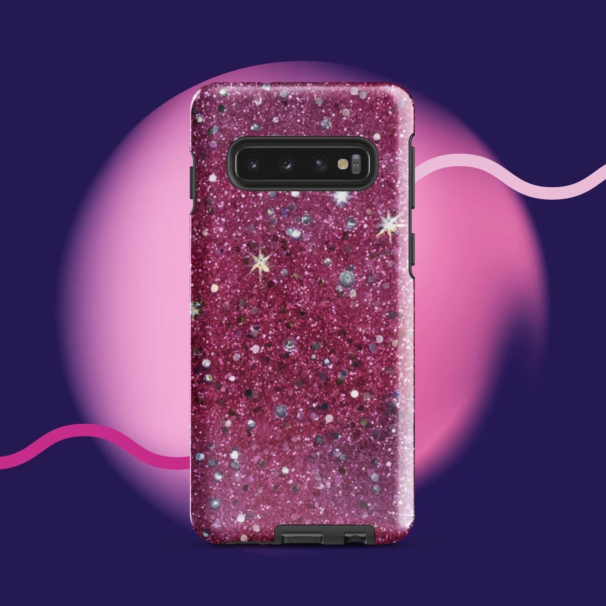 Pink sparkly tough protective phone case for Samsung Galaxy with impact-resistant dual-layer design