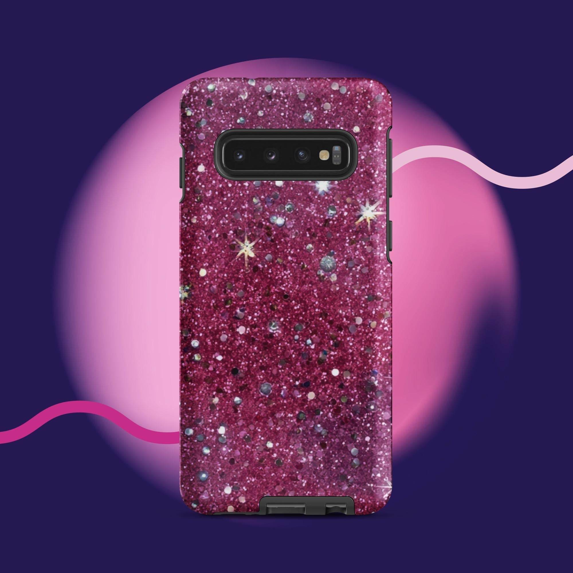 Pink sparkly tough protective phone case for Samsung Galaxy with impact-resistant dual-layer design
