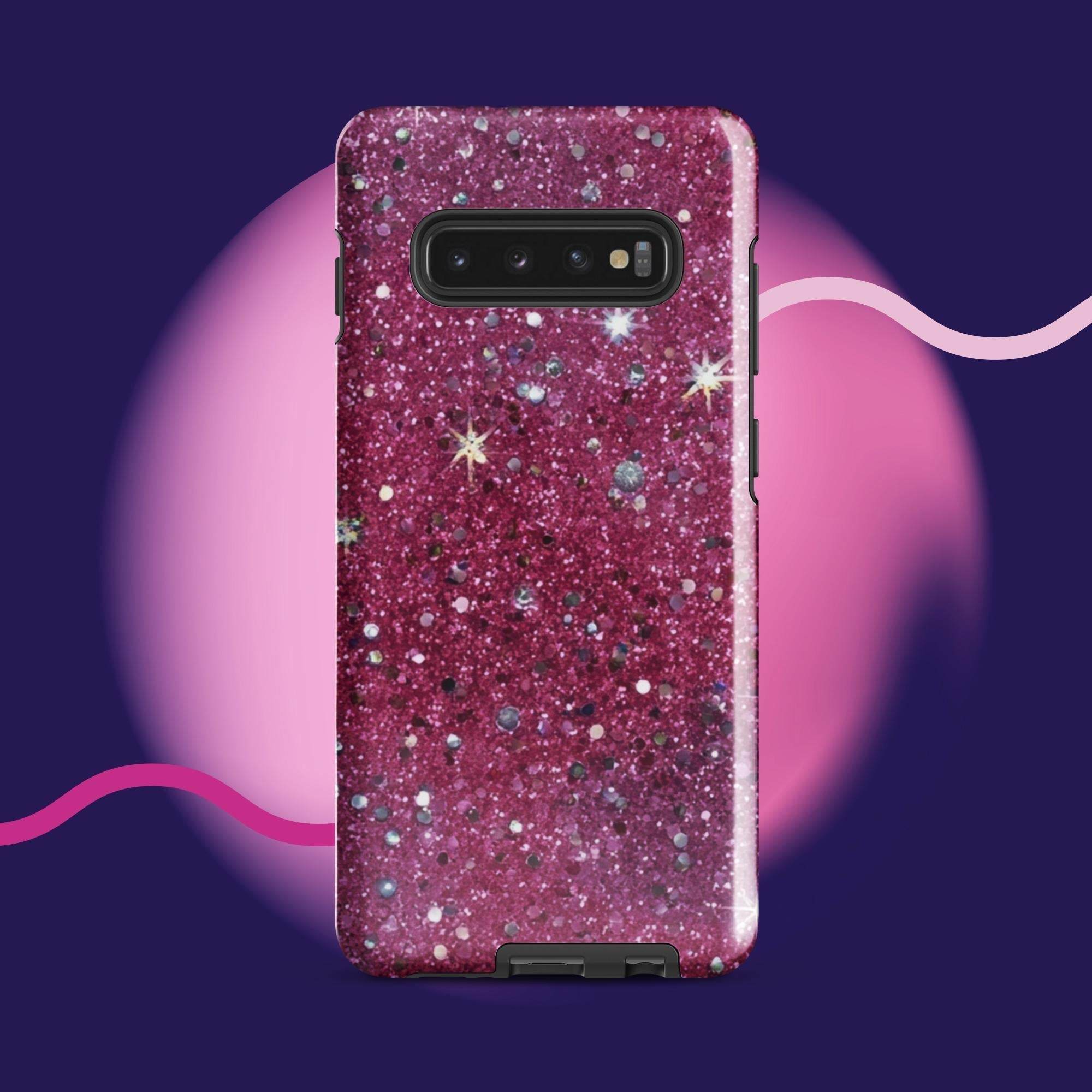Pink sparkly tough protective phone case for Samsung Galaxy with impact-resistant dual-layer design