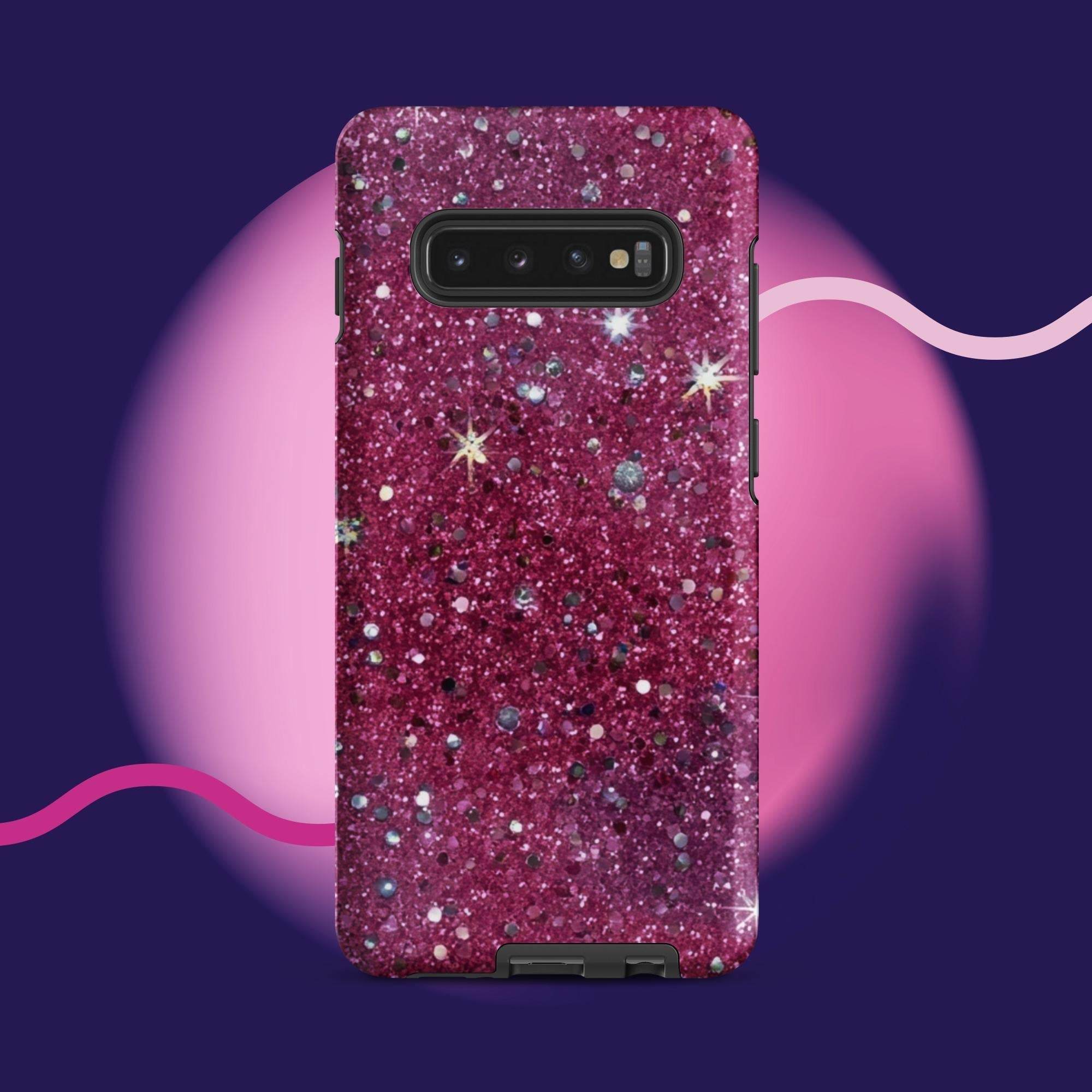 Pink sparkly tough protective phone case for Samsung Galaxy with impact-resistant dual-layer design