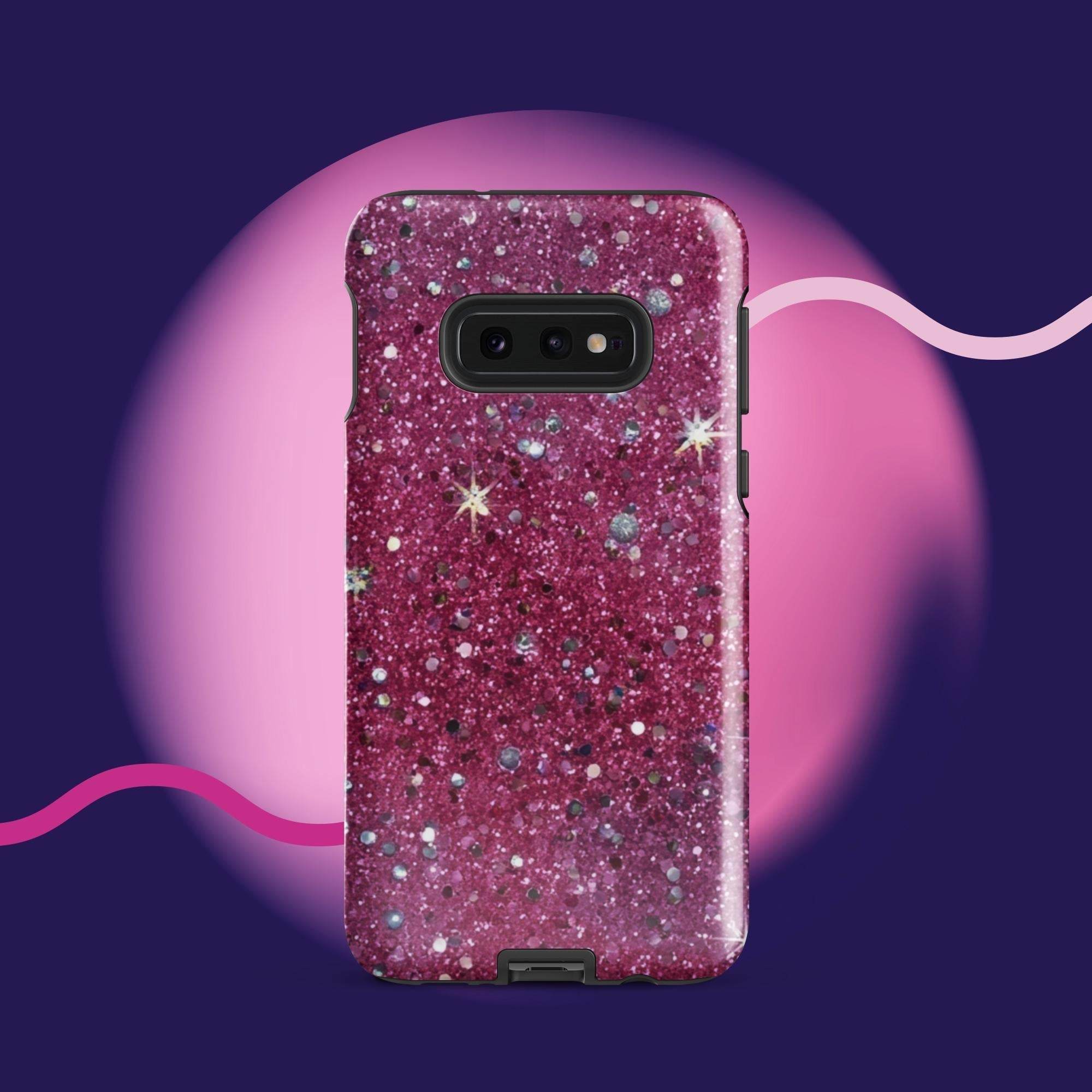 Pink sparkly tough protective phone case for Samsung Galaxy with impact-resistant dual-layer design