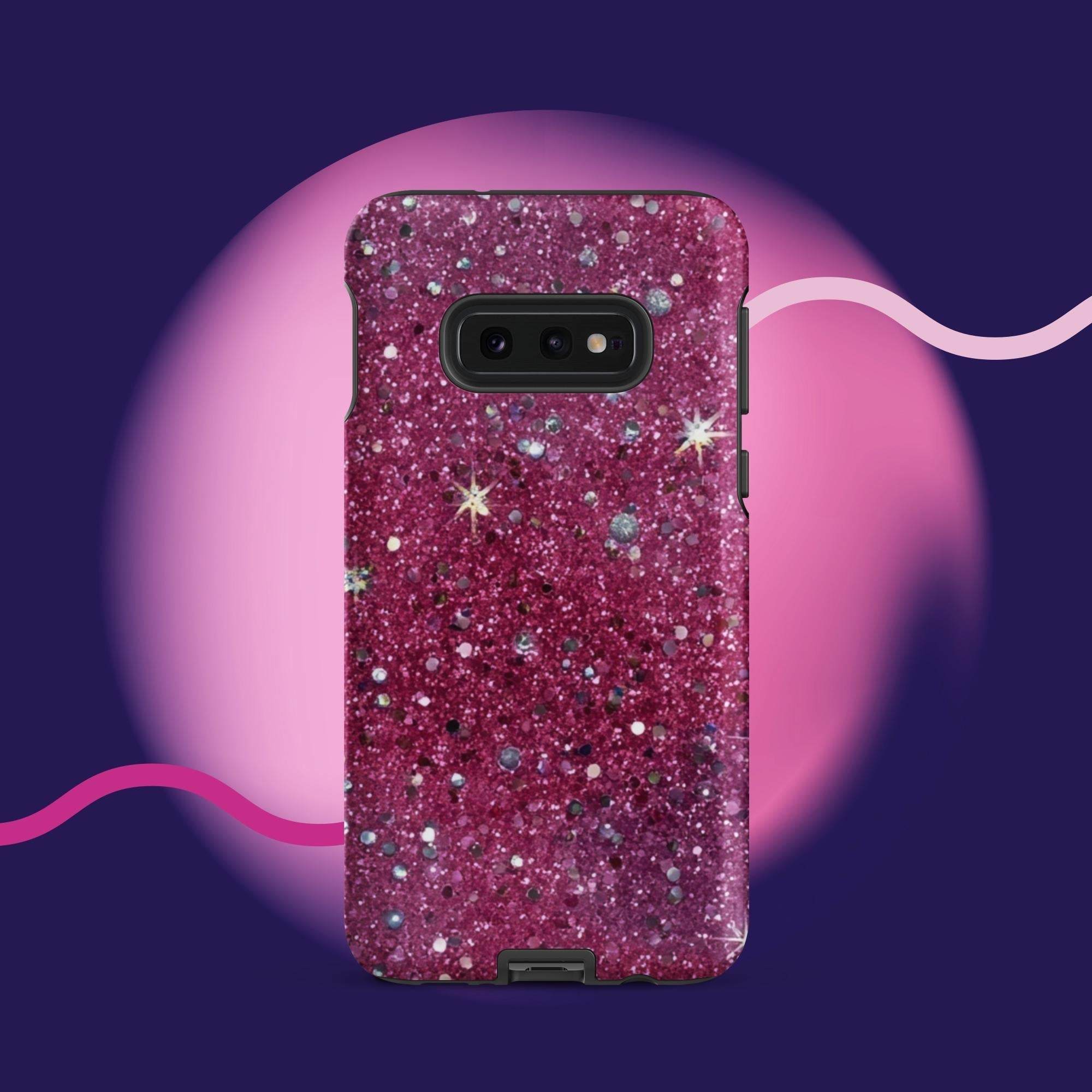Pink sparkly tough protective phone case for Samsung Galaxy with impact-resistant dual-layer design