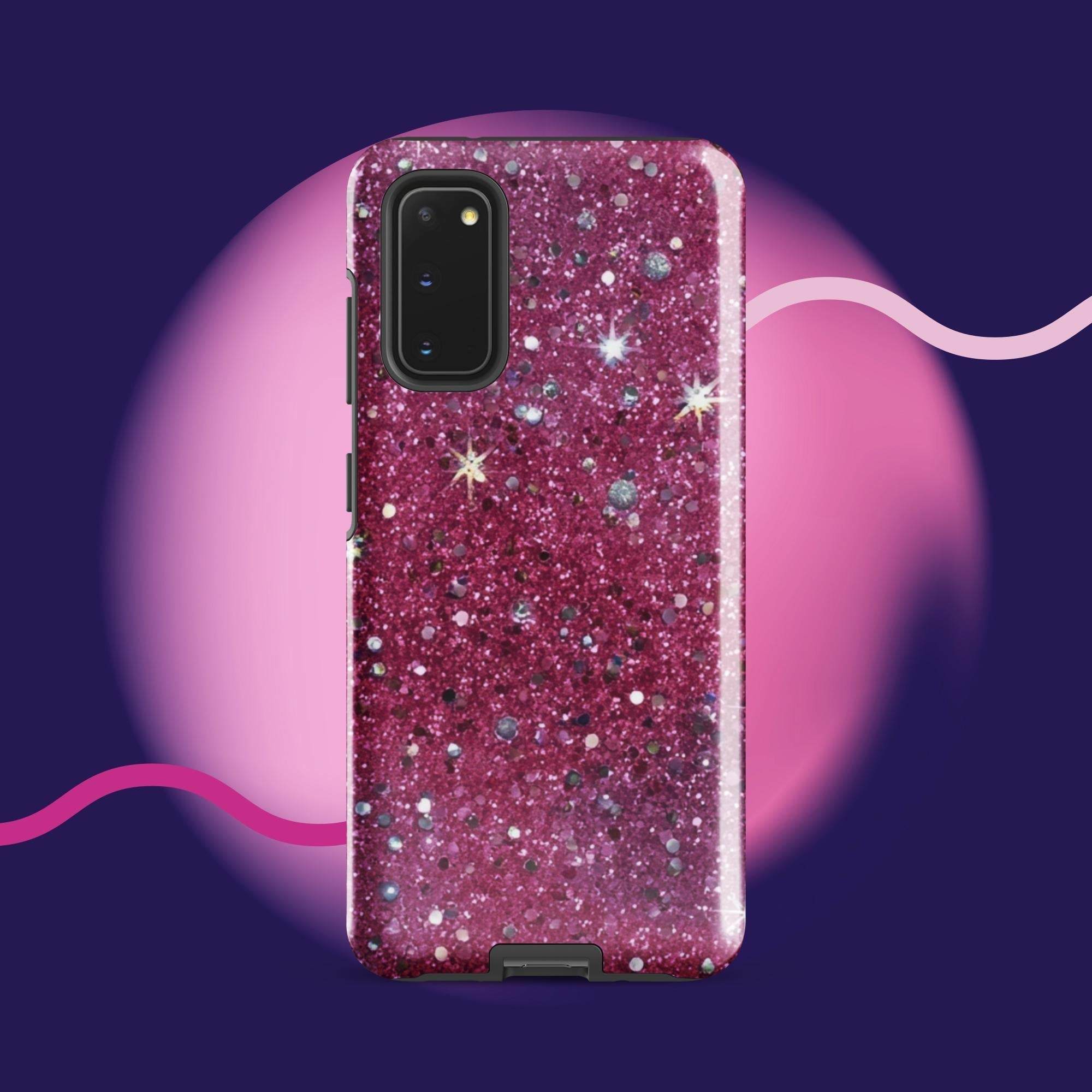 Pink sparkly tough protective phone case for Samsung Galaxy with impact-resistant dual-layer design