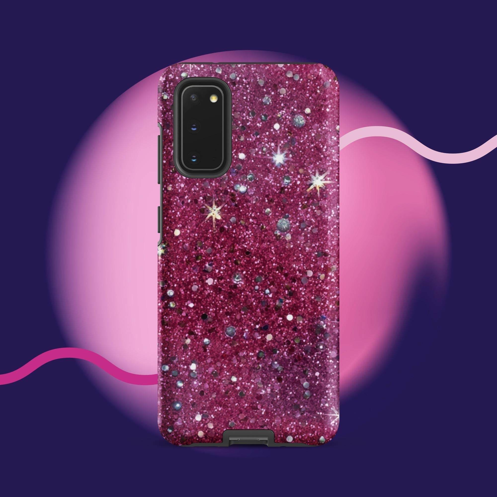 Pink sparkly tough protective phone case for Samsung Galaxy with impact-resistant dual-layer design