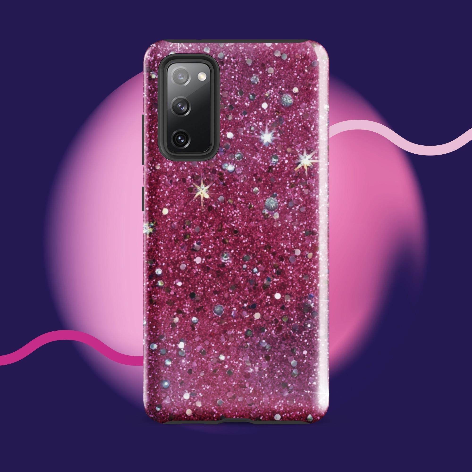 Pink sparkly tough protective phone case for Samsung Galaxy with impact-resistant dual-layer design