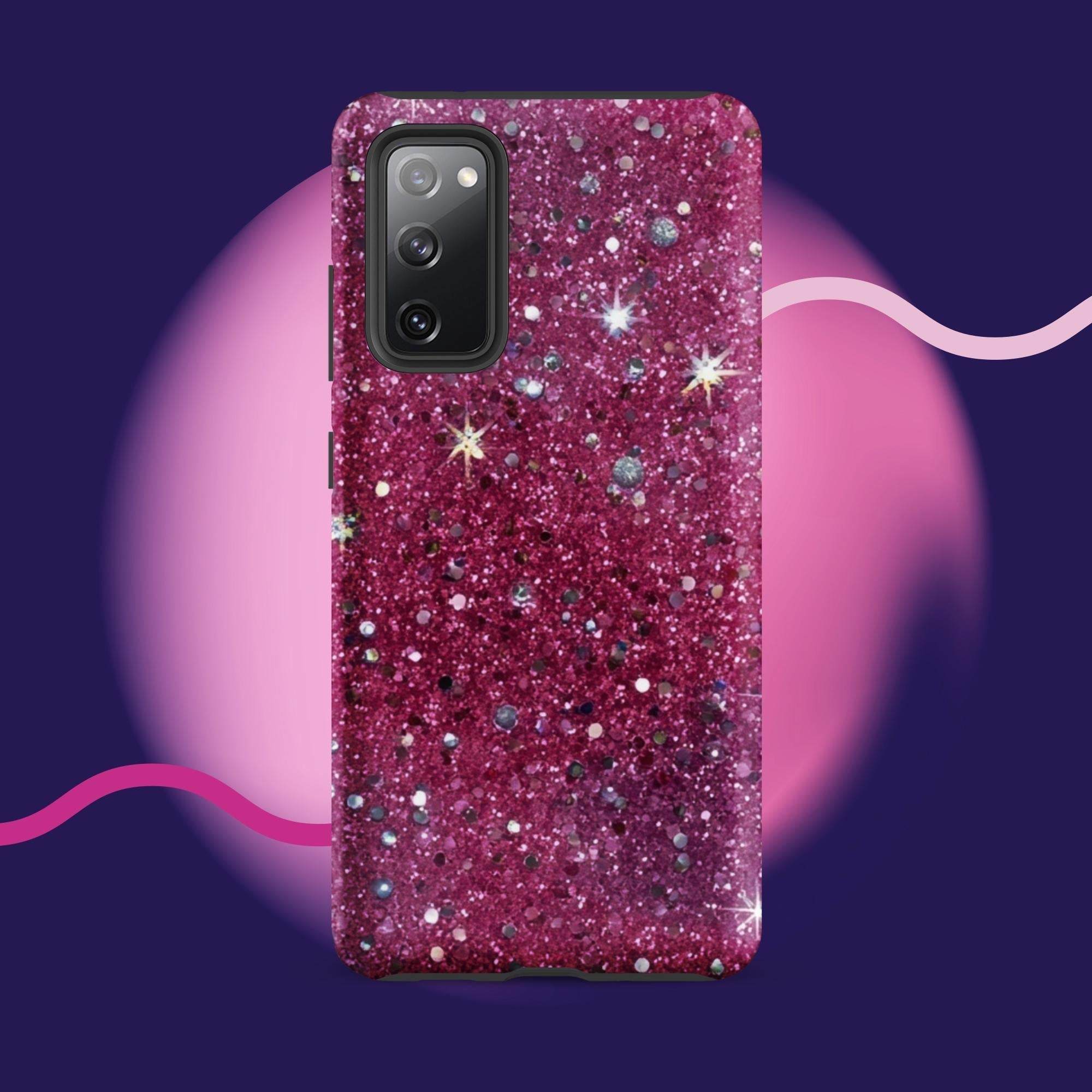 Pink sparkly tough protective phone case for Samsung Galaxy with impact-resistant dual-layer design