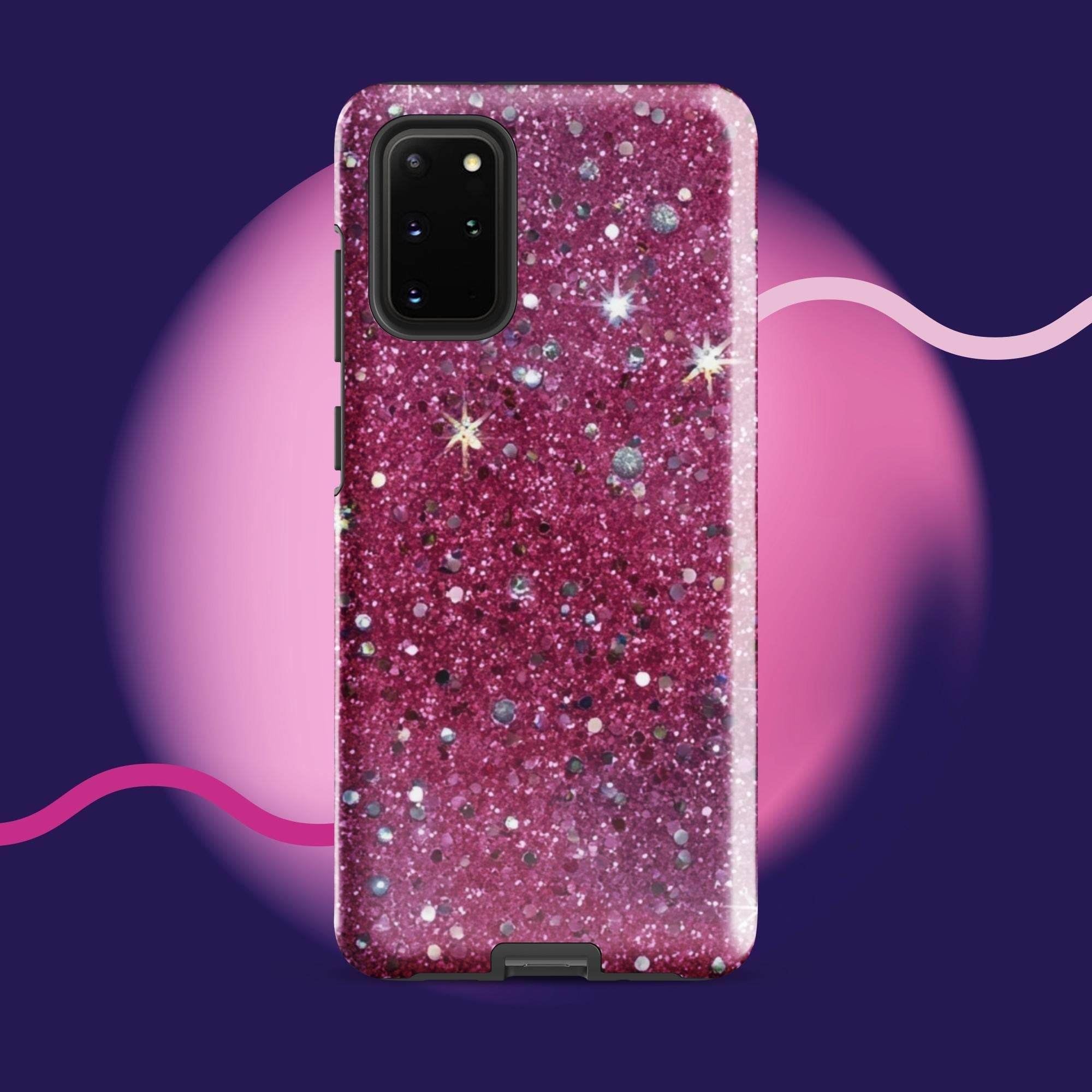Pink sparkly tough protective phone case for Samsung Galaxy with impact-resistant dual-layer design