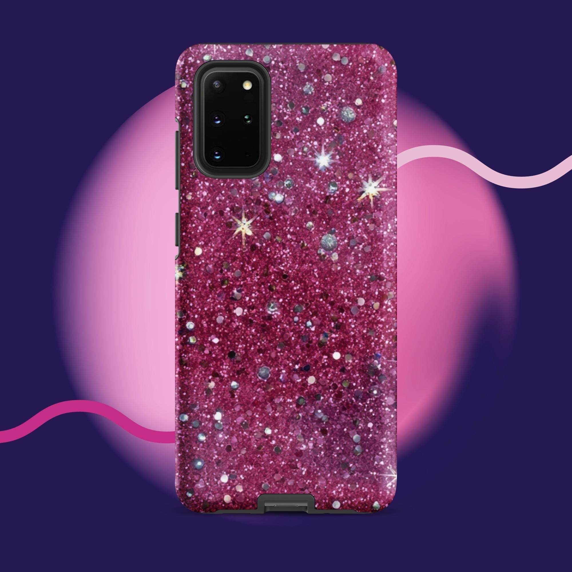 Pink sparkly tough protective phone case for Samsung Galaxy with impact-resistant dual-layer design
