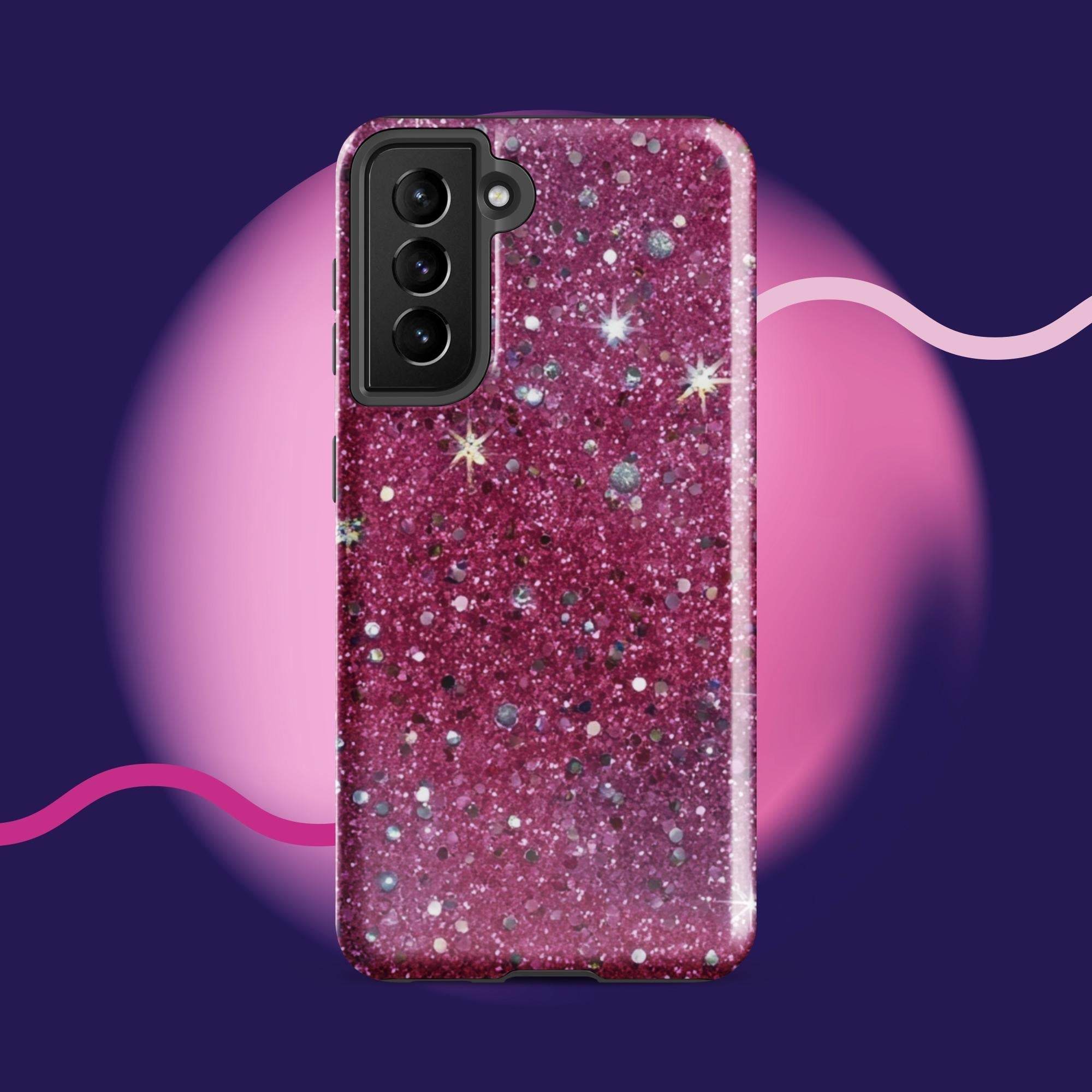 Pink sparkly tough protective phone case for Samsung Galaxy with impact-resistant dual-layer design