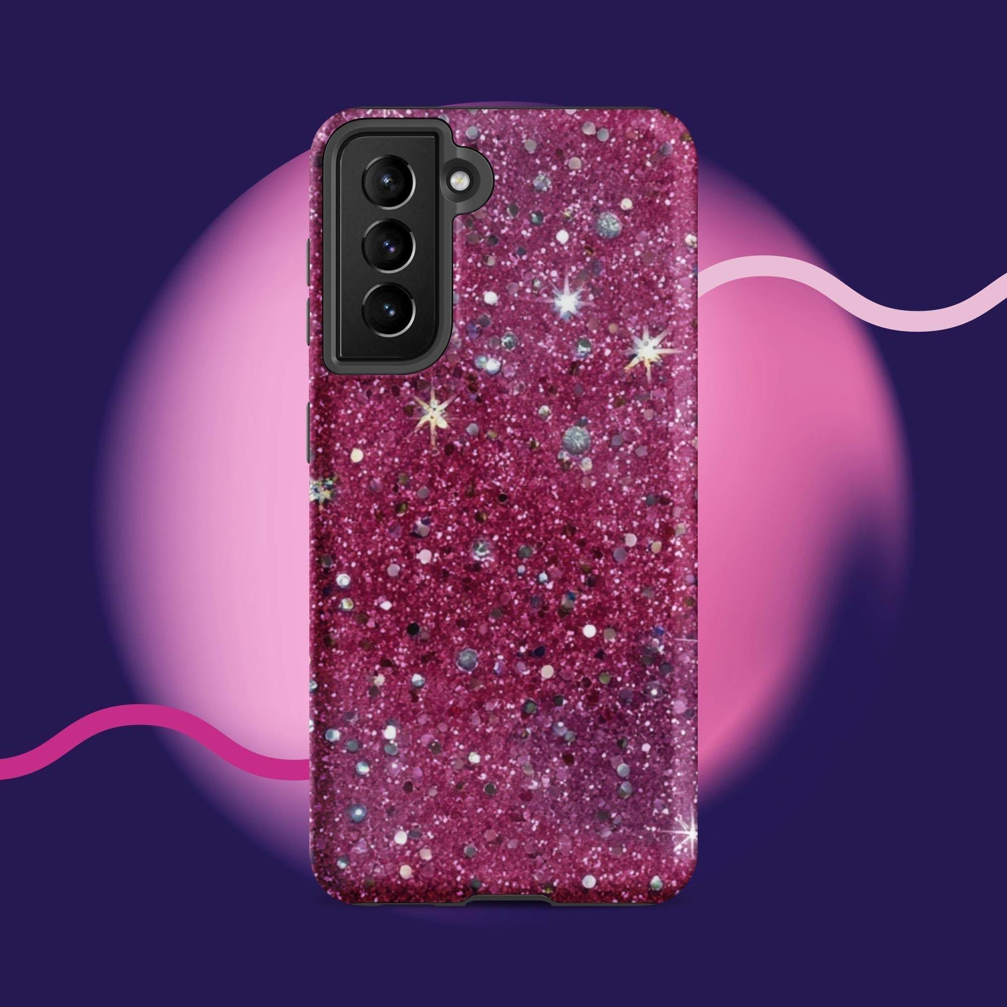 Pink sparkly tough protective phone case for Samsung Galaxy with impact-resistant dual-layer design