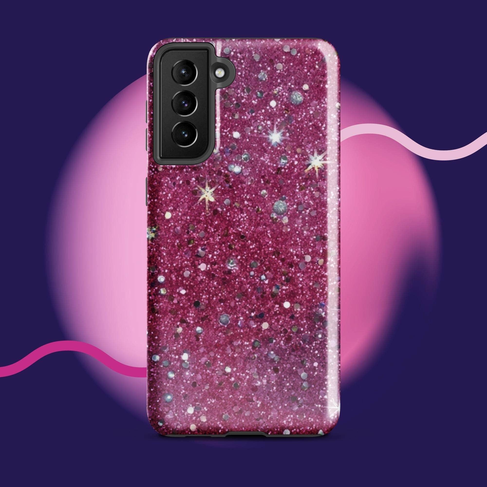 Pink sparkly tough protective phone case for Samsung Galaxy with impact-resistant dual-layer design