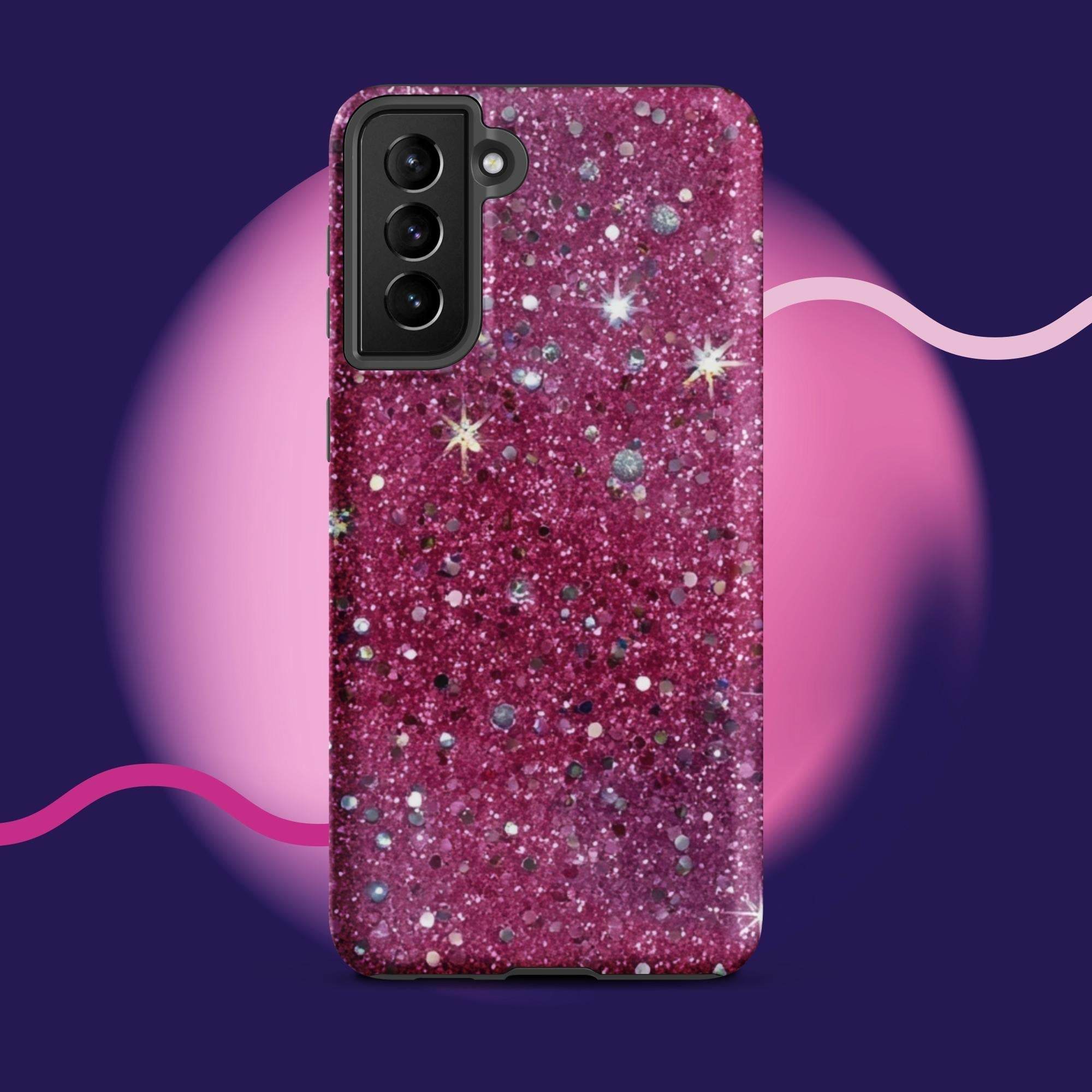 Pink sparkly tough protective phone case for Samsung Galaxy with impact-resistant dual-layer design