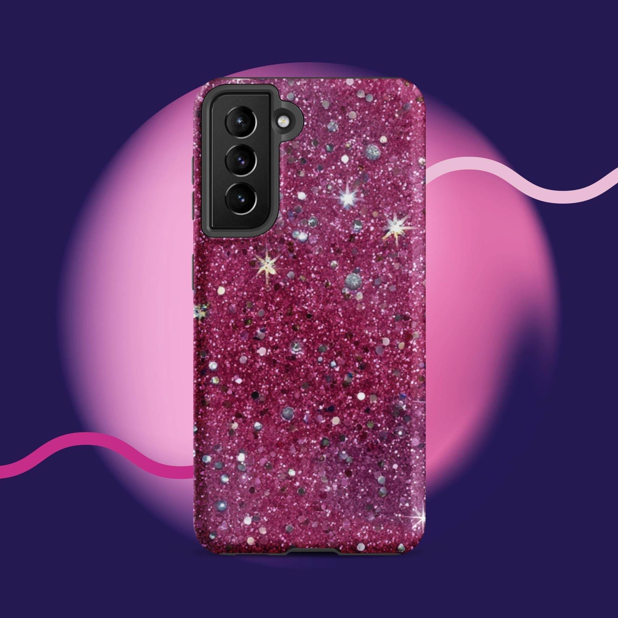 Pink sparkly tough protective phone case for Samsung Galaxy with impact-resistant dual-layer design