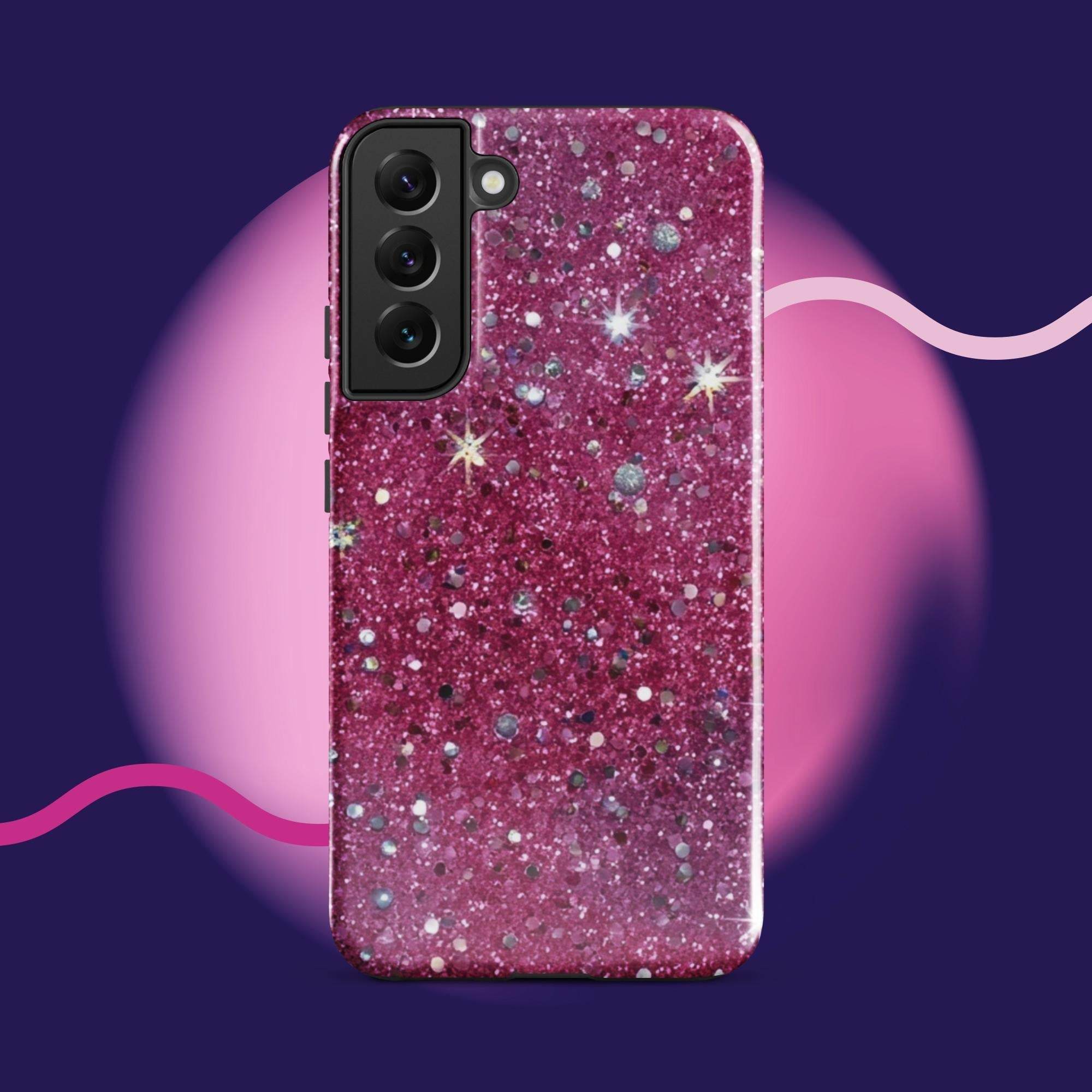 Pink sparkly tough protective phone case for Samsung Galaxy with impact-resistant dual-layer design