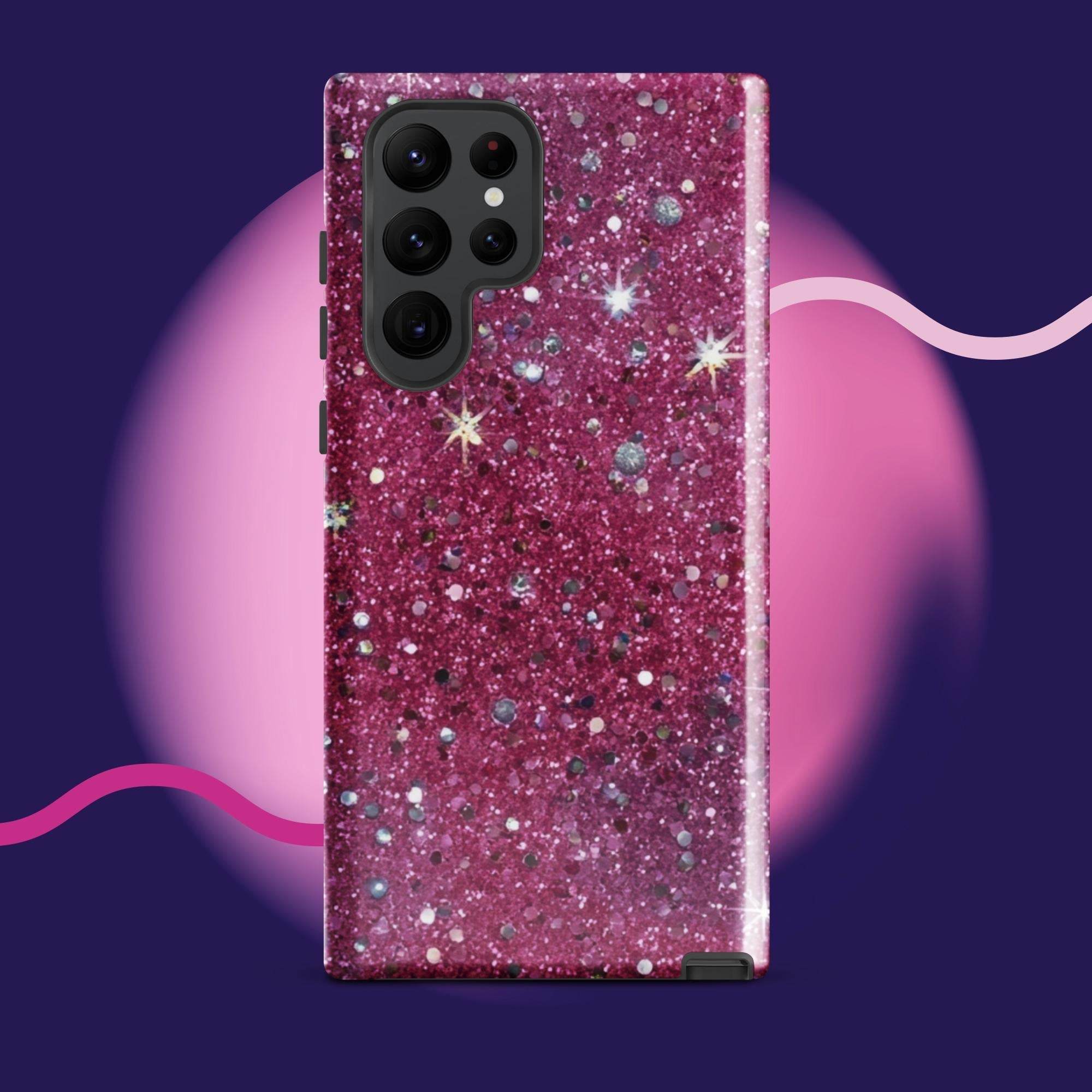 Pink sparkly tough protective phone case for Samsung Galaxy with impact-resistant dual-layer design