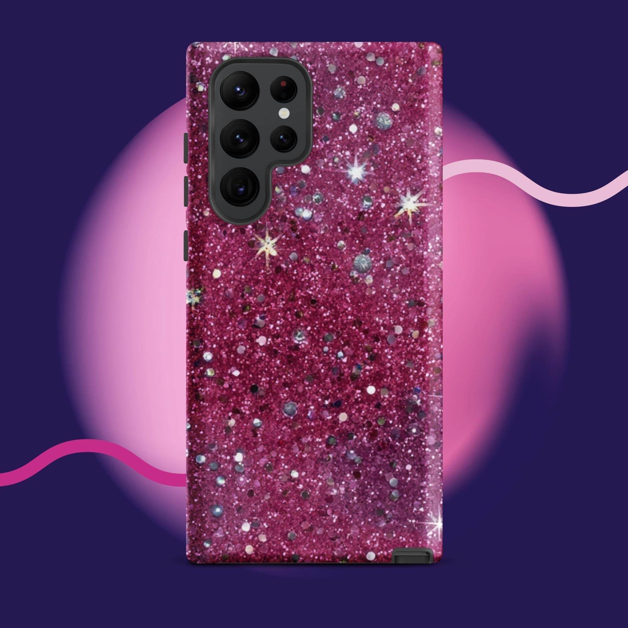 Pink sparkly tough protective phone case for Samsung Galaxy with impact-resistant dual-layer design