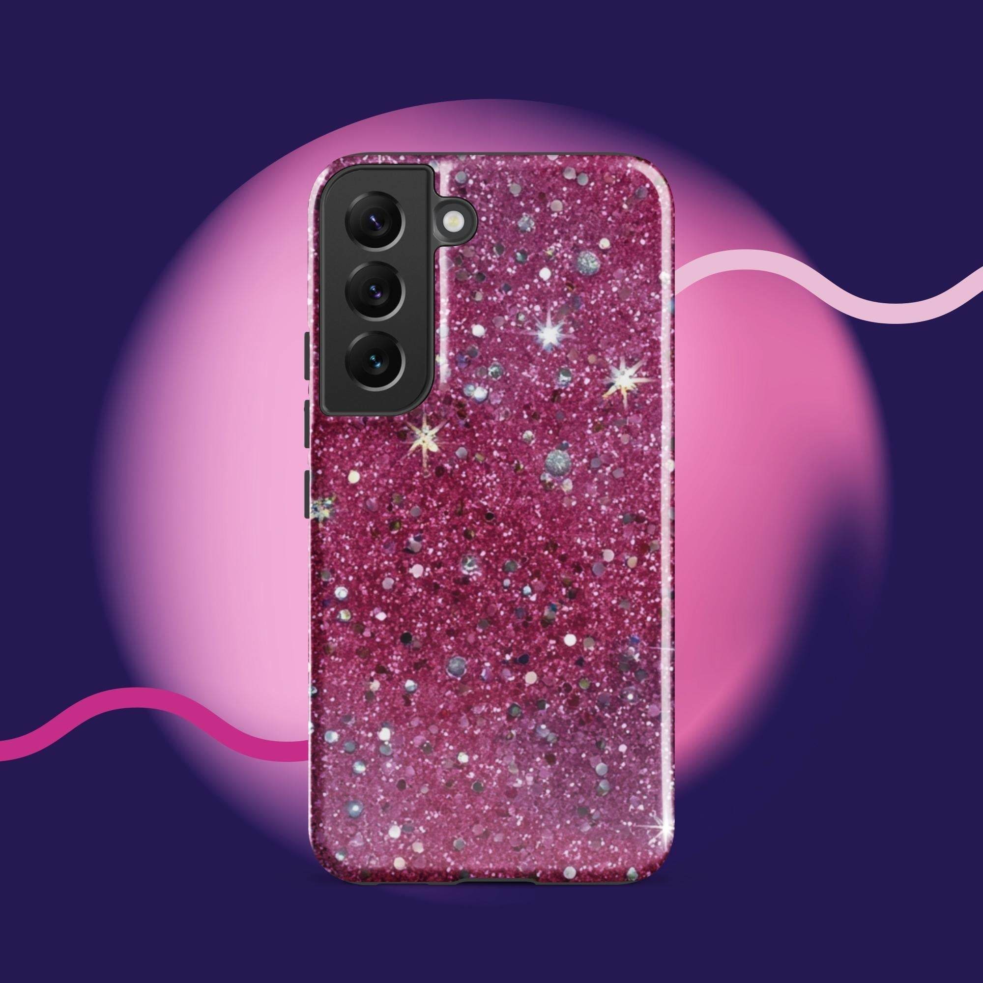 Pink sparkly tough protective phone case for Samsung Galaxy with impact-resistant dual-layer design