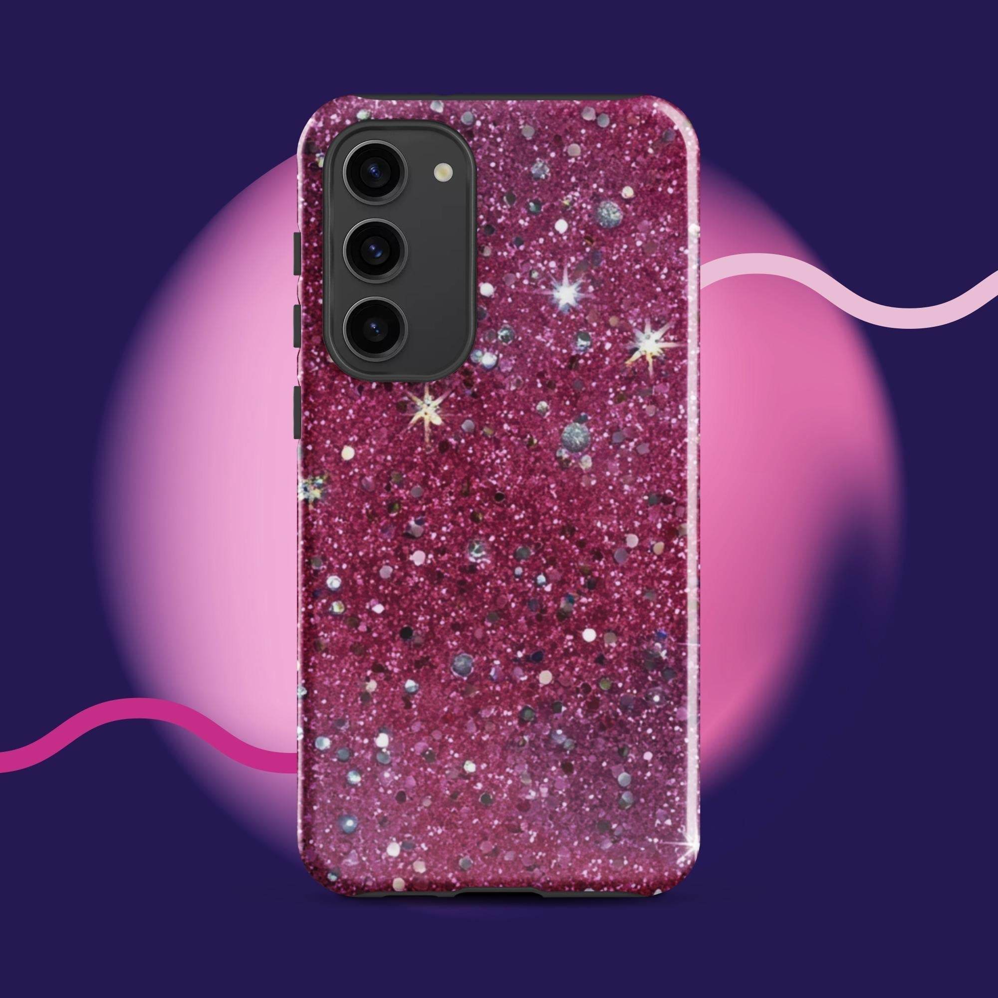 Pink sparkly tough protective phone case for Samsung Galaxy with impact-resistant dual-layer design