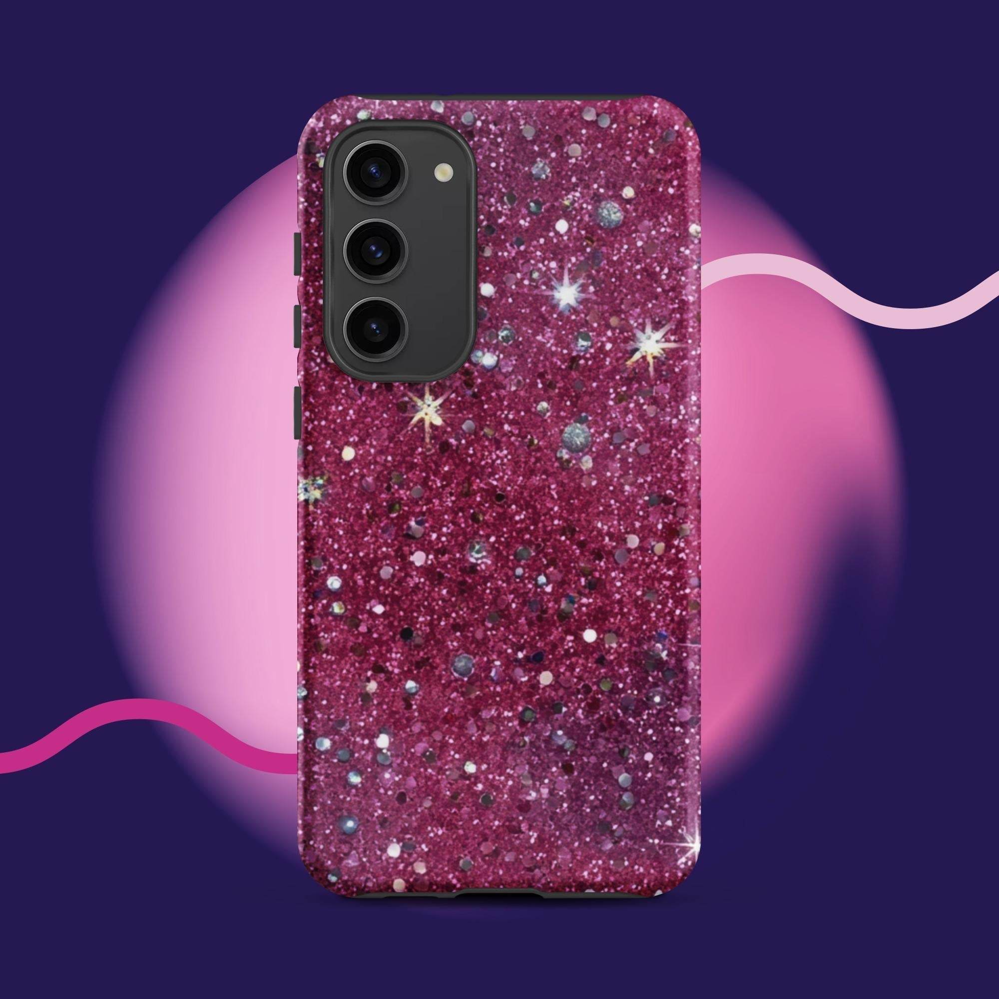 Pink sparkly tough protective phone case for Samsung Galaxy with impact-resistant dual-layer design