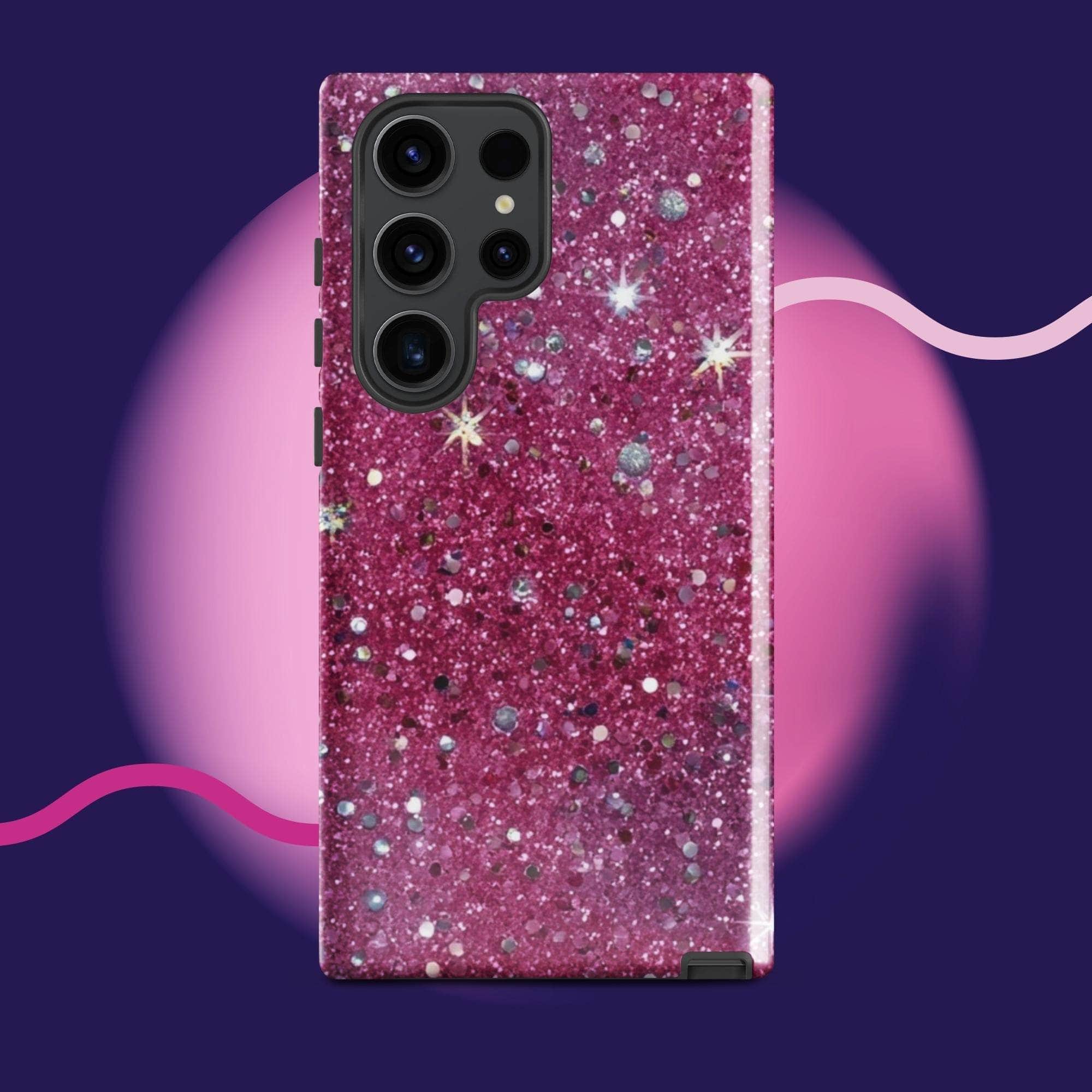 Pink sparkly tough protective phone case for Samsung Galaxy with impact-resistant dual-layer design