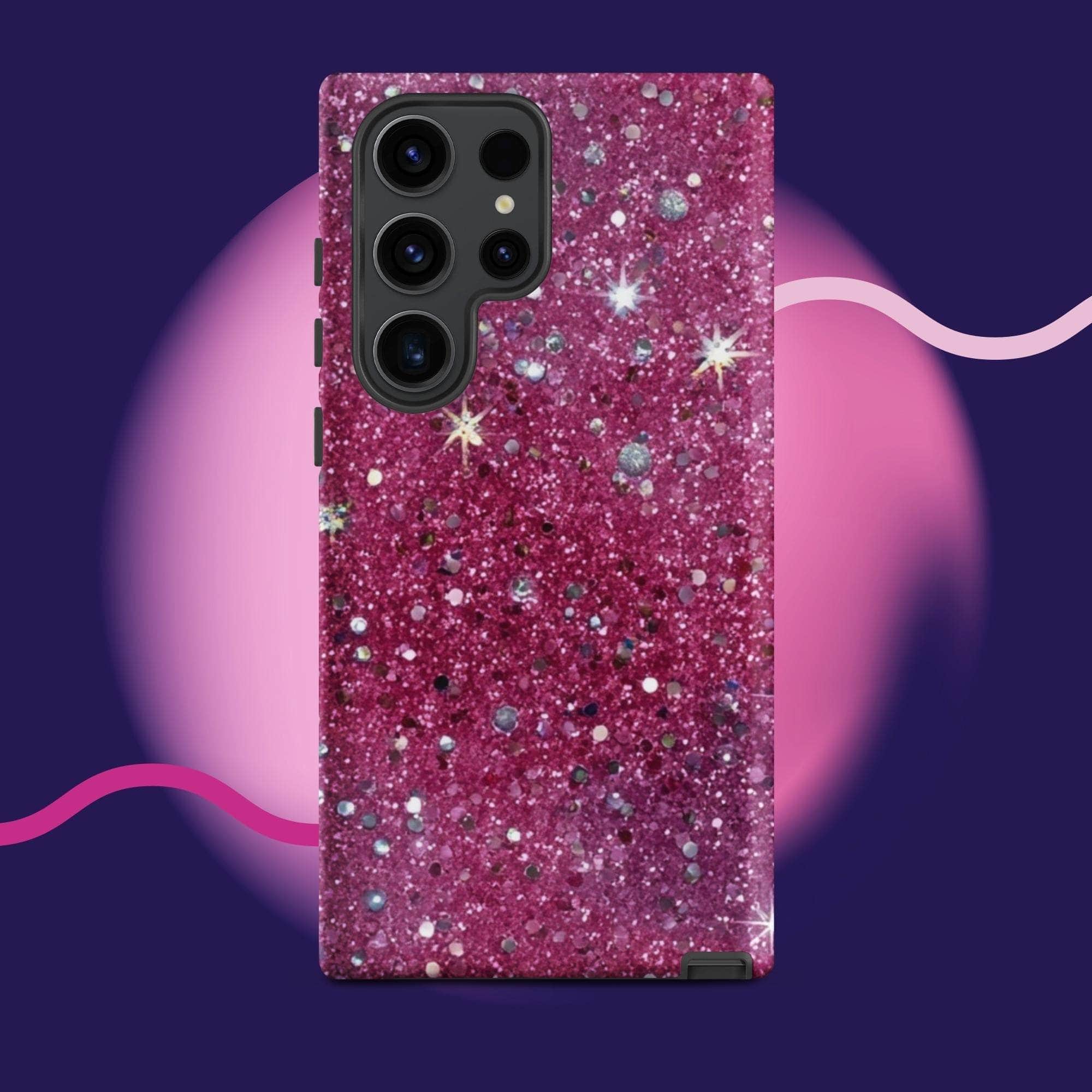 Pink sparkly tough protective phone case for Samsung Galaxy with impact-resistant dual-layer design