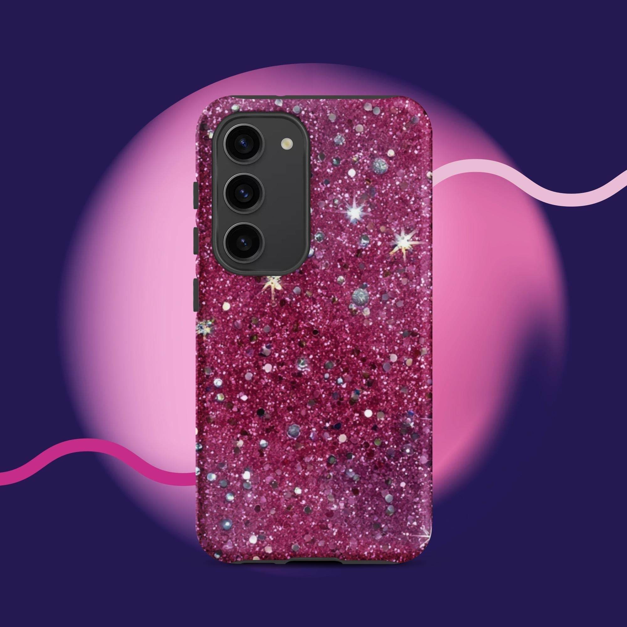 Pink sparkly tough protective phone case for Samsung Galaxy with impact-resistant dual-layer design