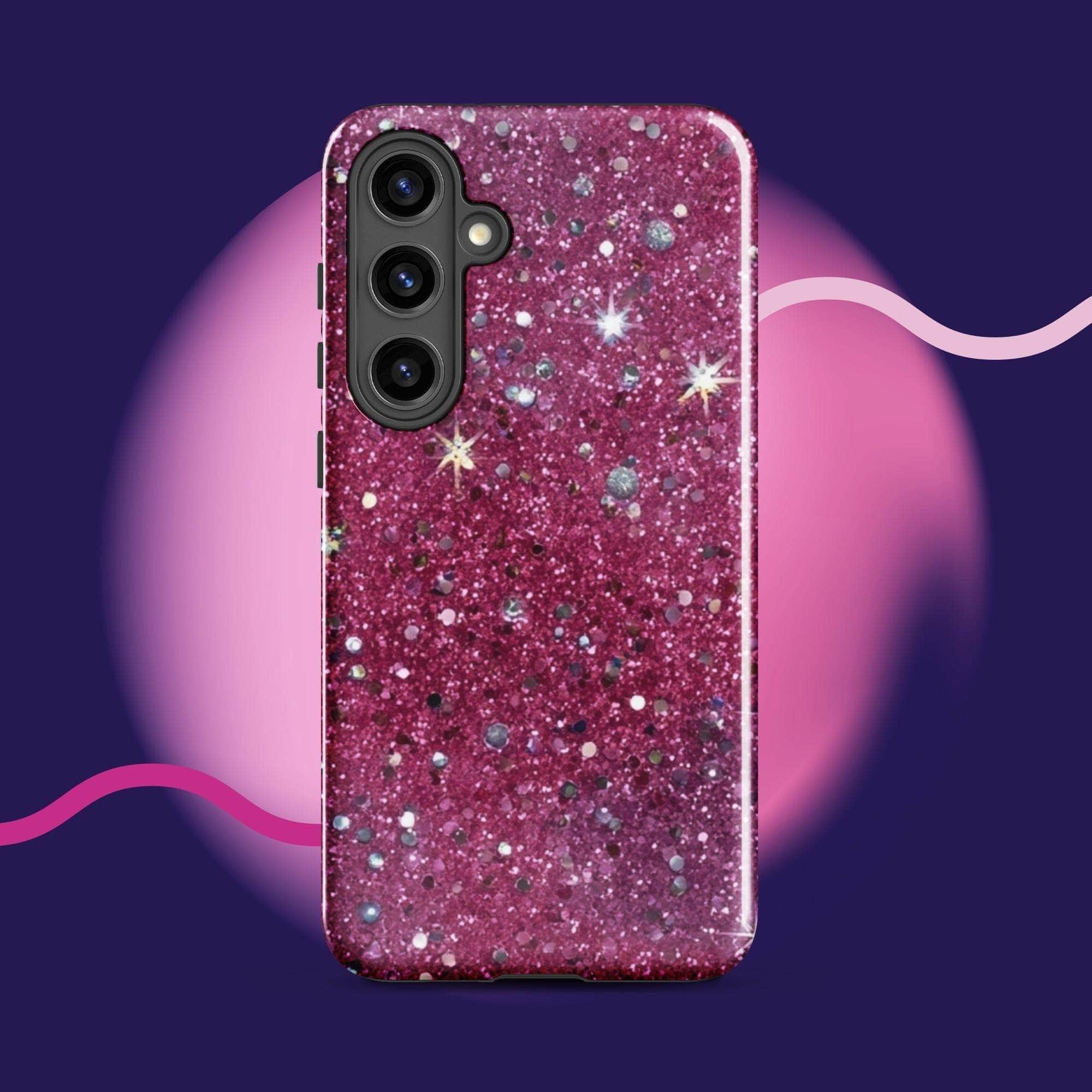 Pink sparkly tough protective phone case for Samsung Galaxy with impact-resistant dual-layer design