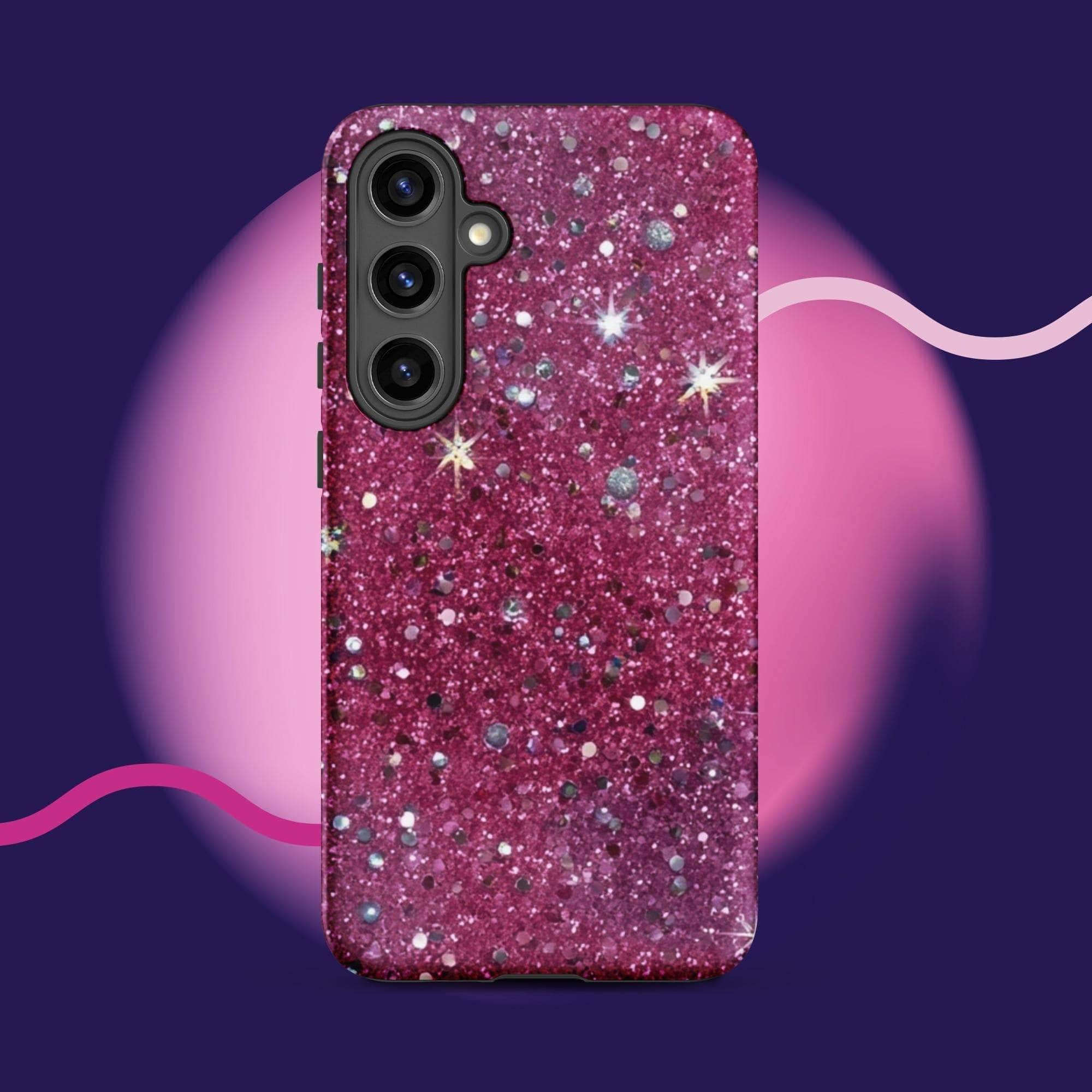 Pink sparkly tough protective phone case for Samsung Galaxy with impact-resistant dual-layer design
