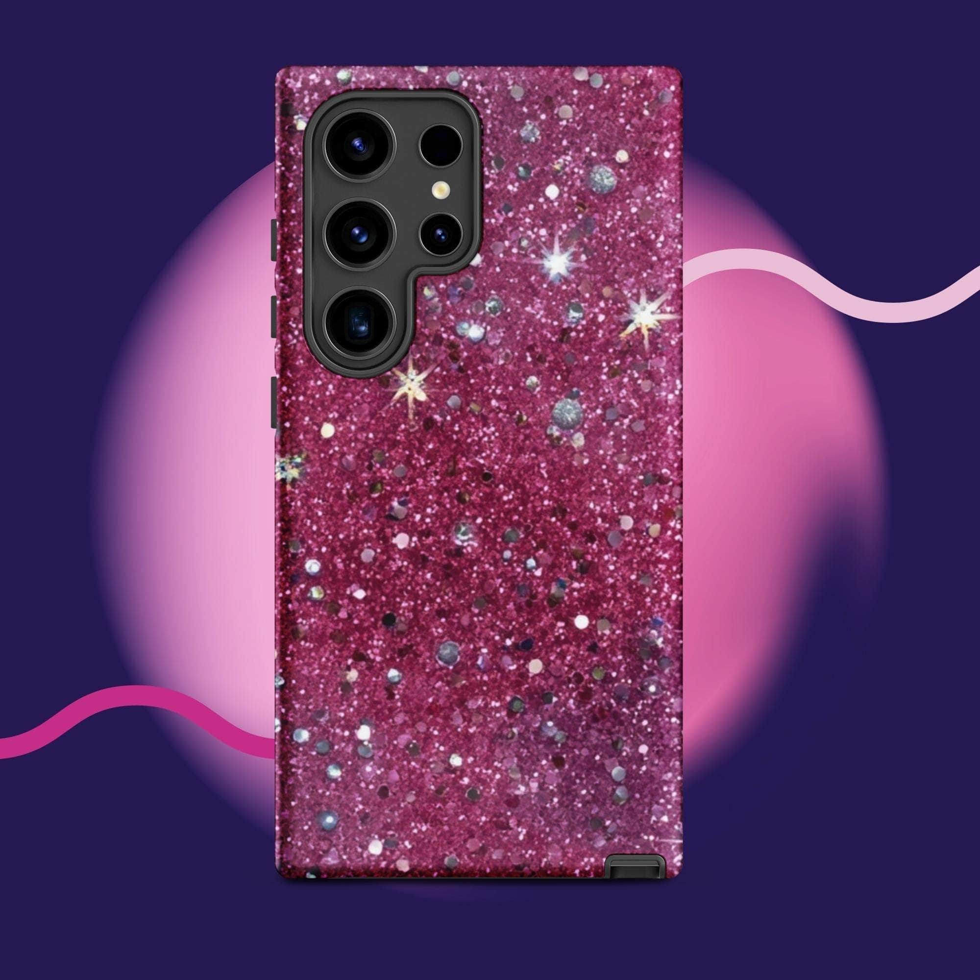 Pink sparkly tough protective phone case for Samsung Galaxy with impact-resistant dual-layer design
