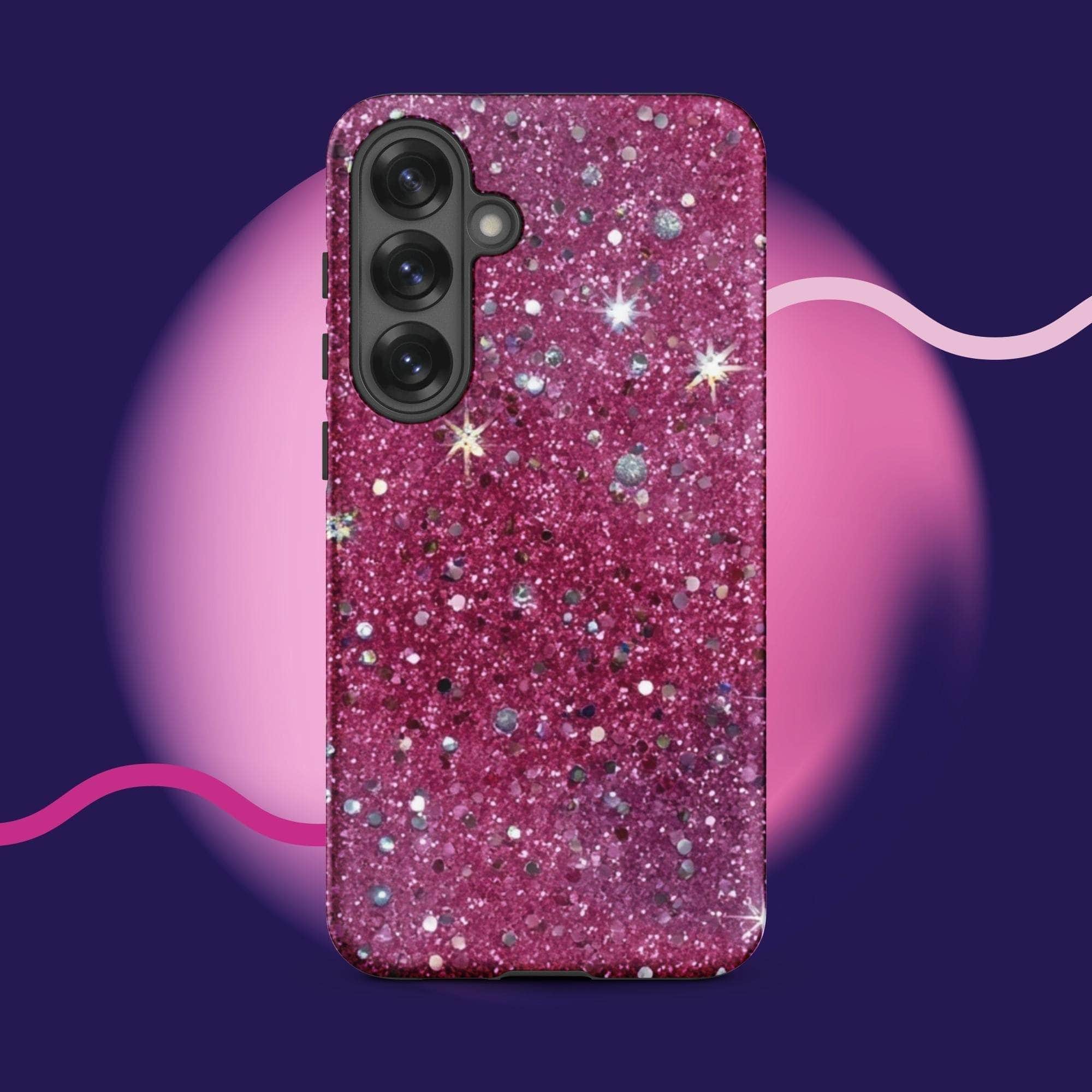 Pink sparkly tough protective phone case for Samsung Galaxy with impact-resistant dual-layer design