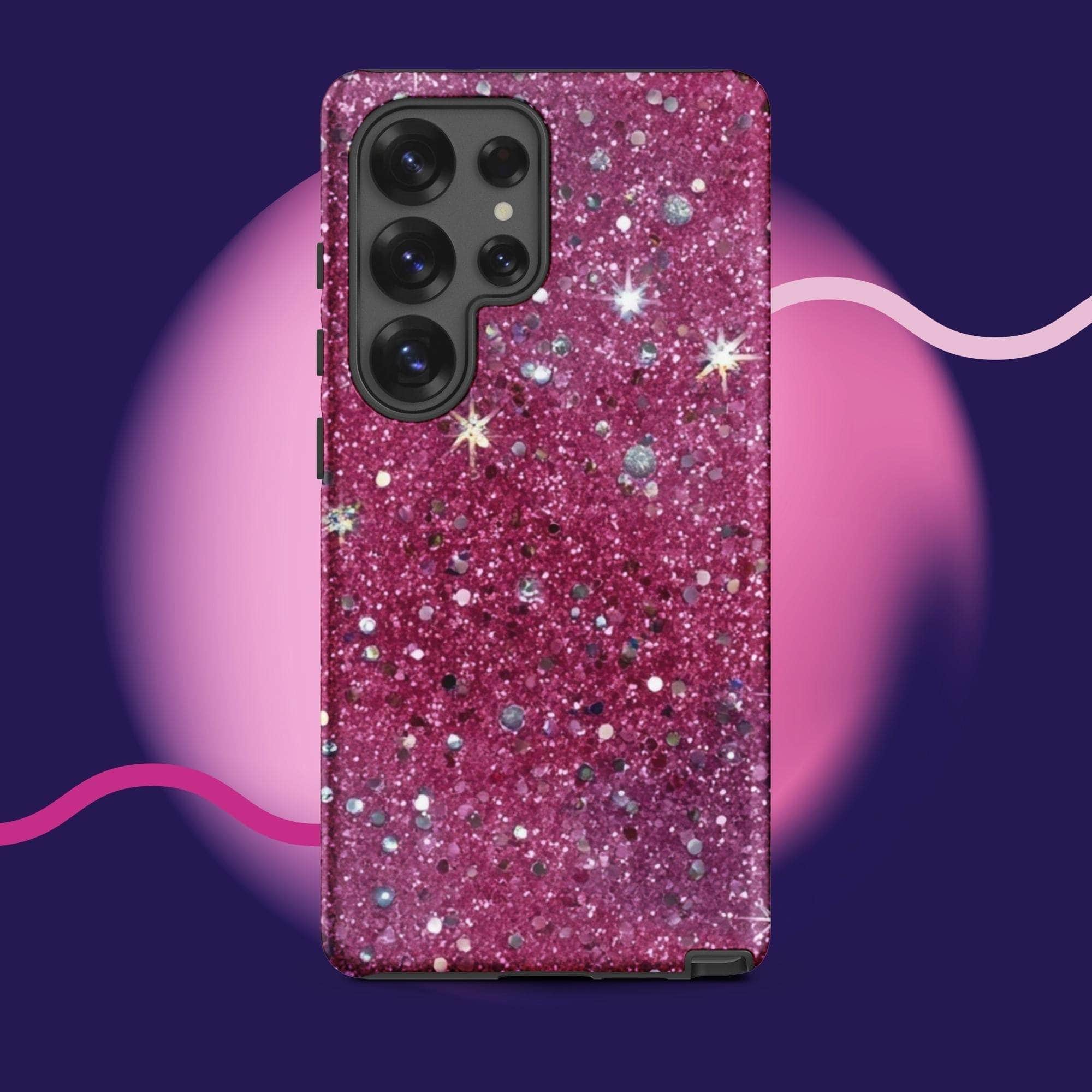Pink sparkly tough protective phone case for Samsung Galaxy with impact-resistant dual-layer design