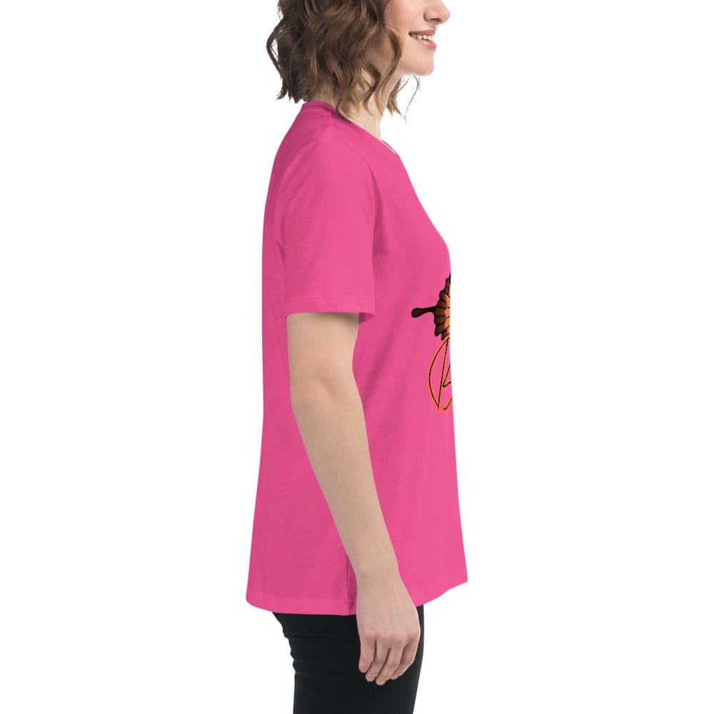 Pink Best Friend Butterfly T-Shirt with butterfly graphic, unisex fit, soft breathable fabric, worn by side view female model