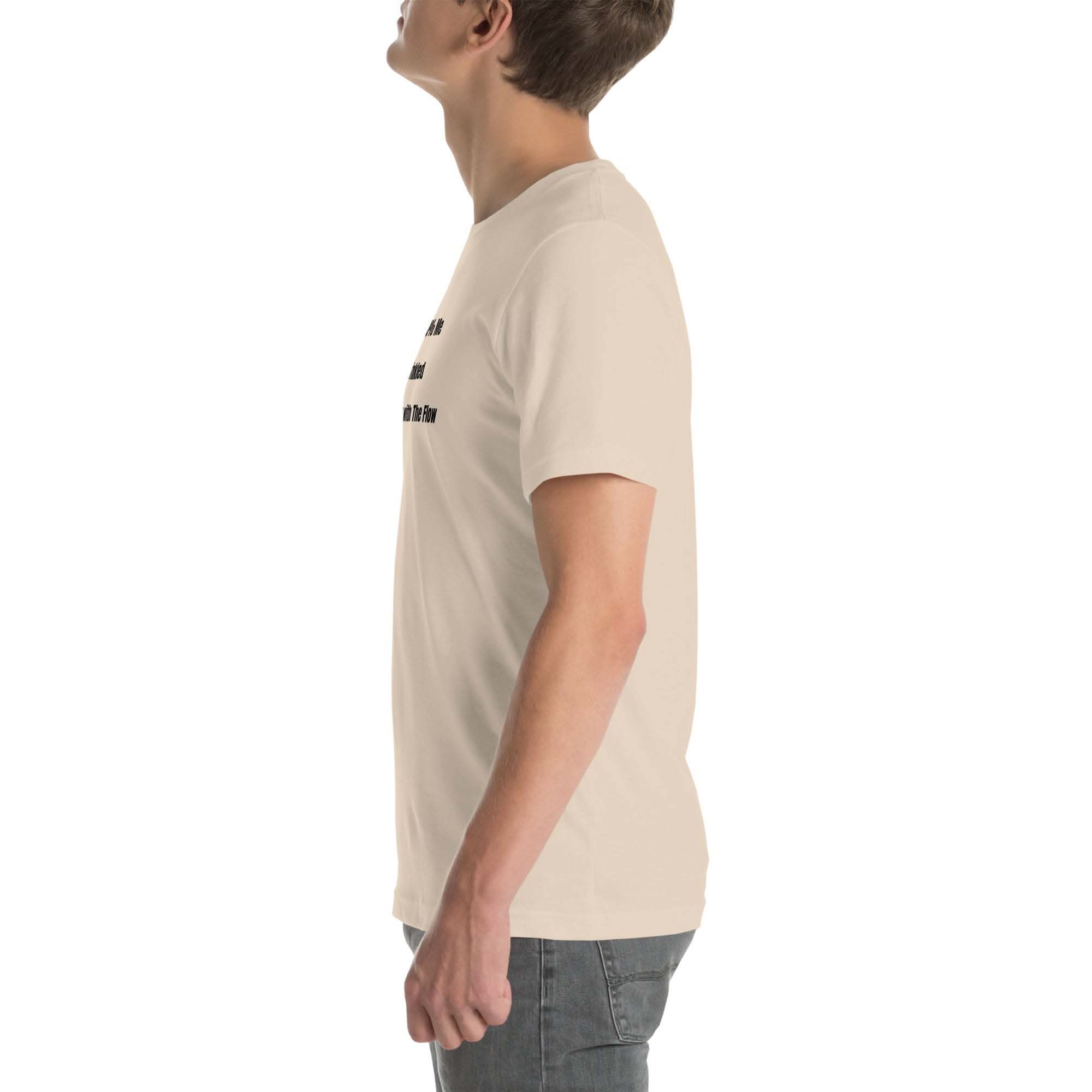 Unisex funny wrinkled t-shirt with humorous "Slightly Wrinkled but Still Going with the Flow" quote, comfortable cotton fabric, casual old person humor t-shirt.