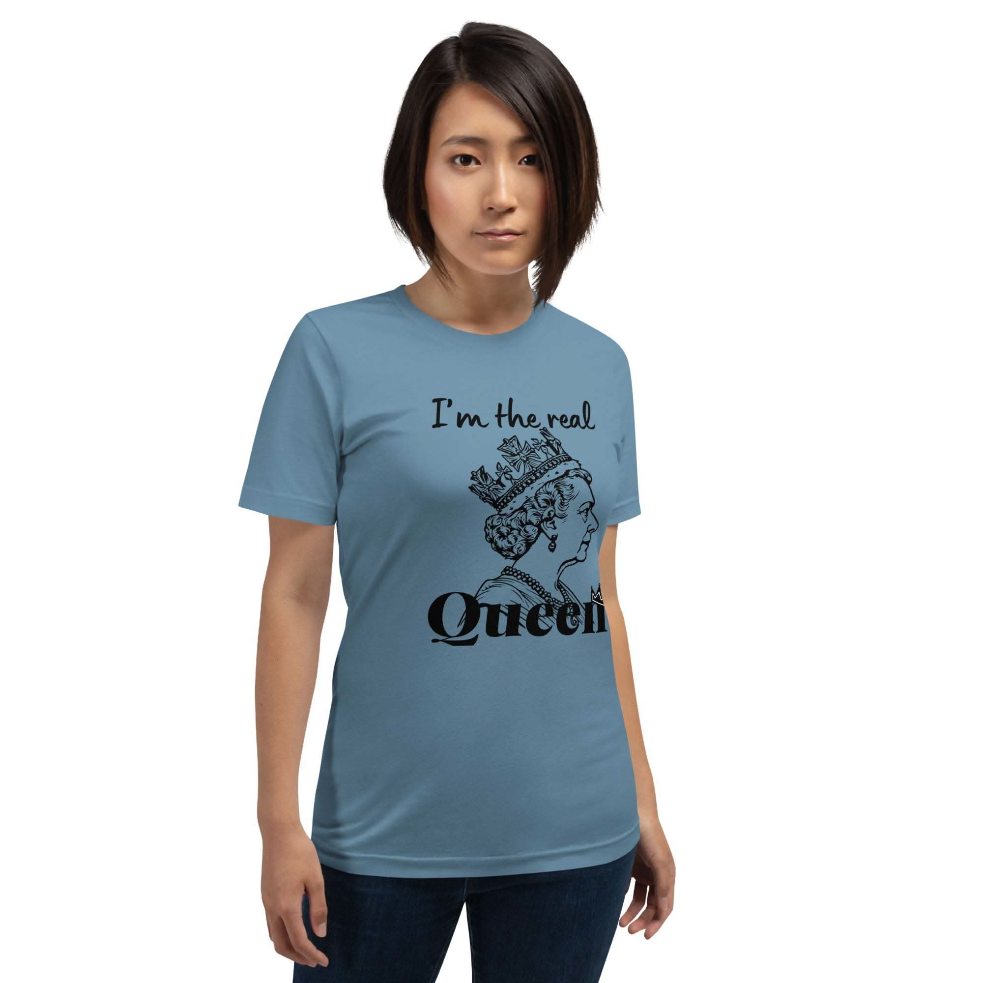 Black Real Queen T-Shirt with bold empowering text and comfortable fit for confident wear