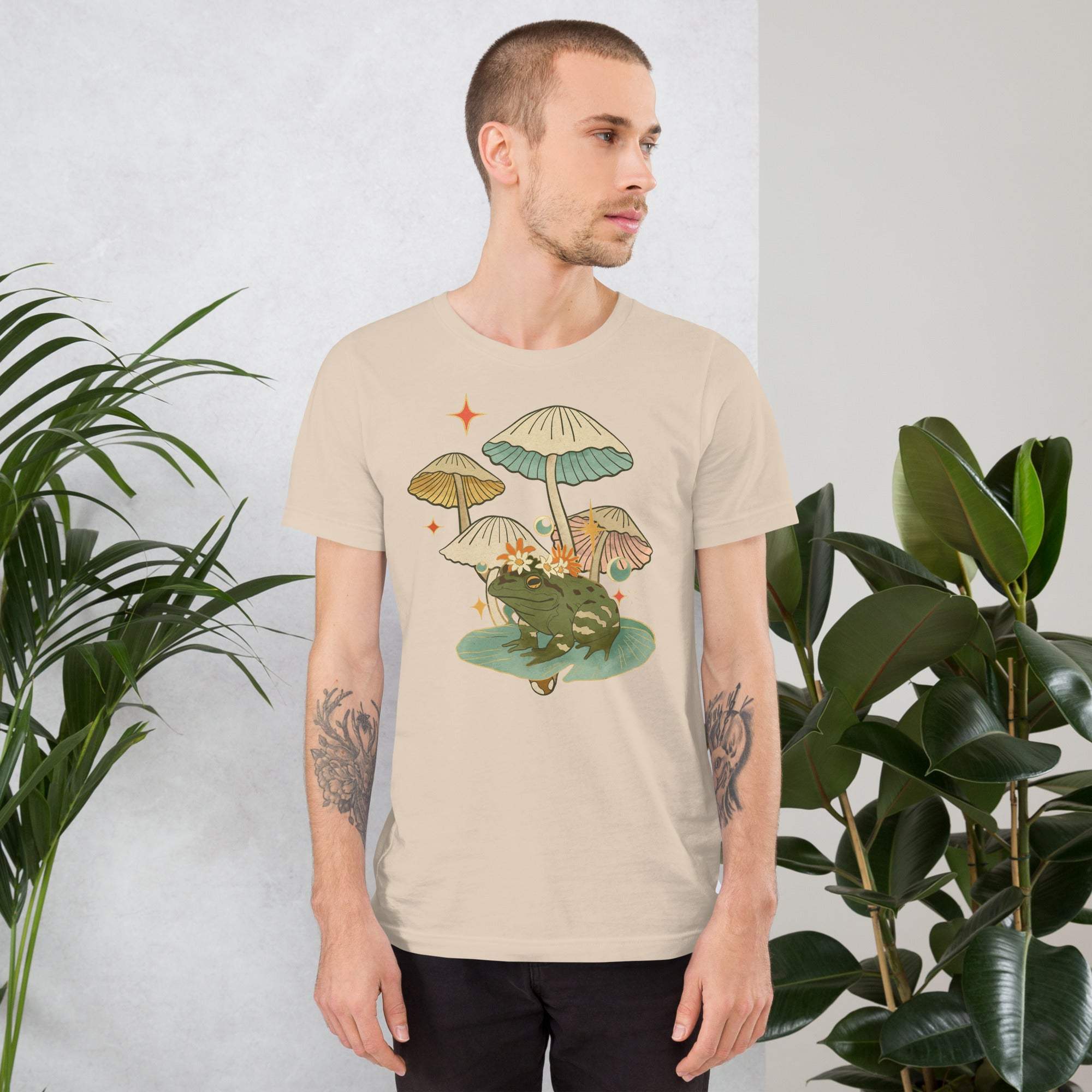 Vintage Frog and Mushroom T-Shirt with whimsical nature-inspired design on premium cotton