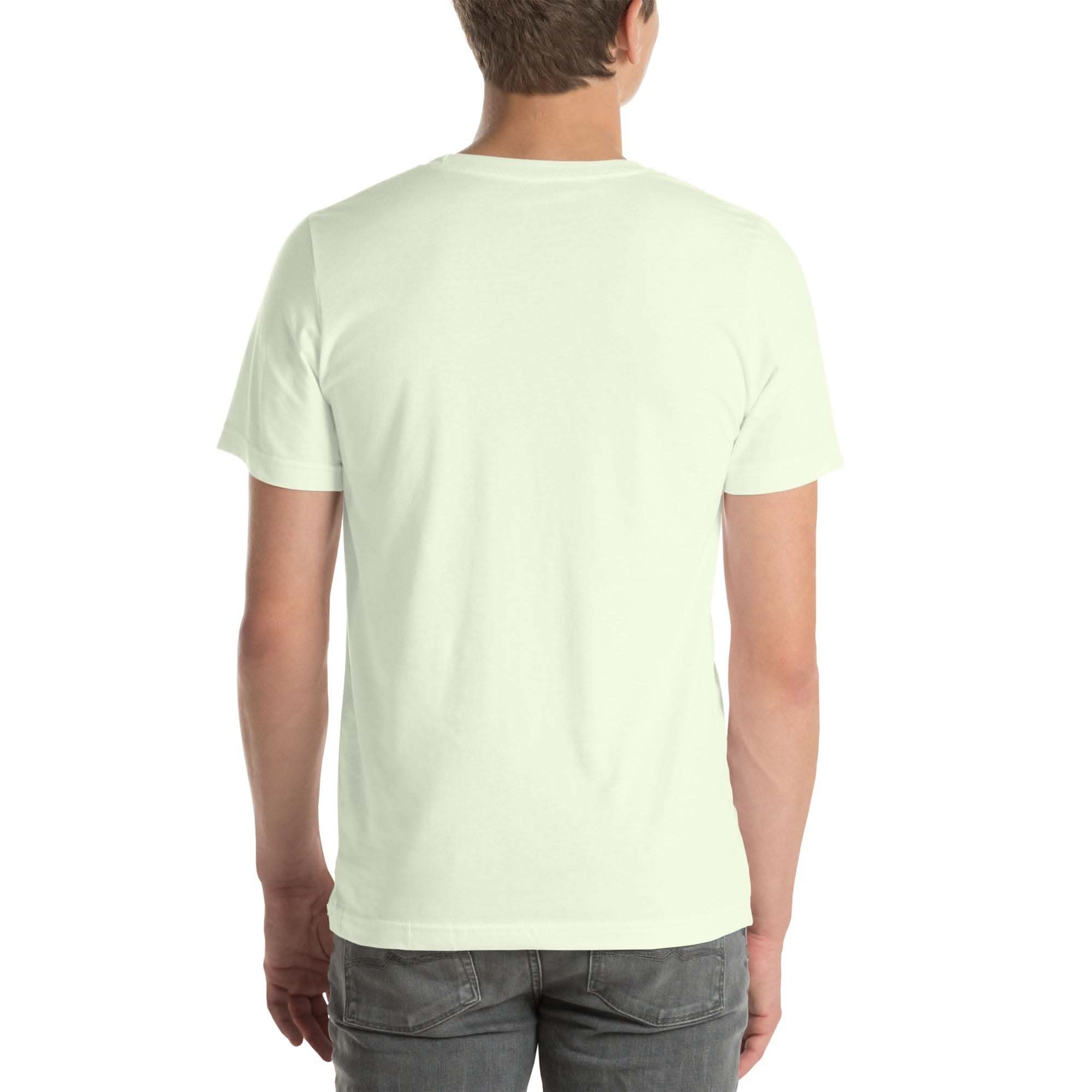 Back view of a man wearing a plain white Work Hard T-Shirt paired with jeans.