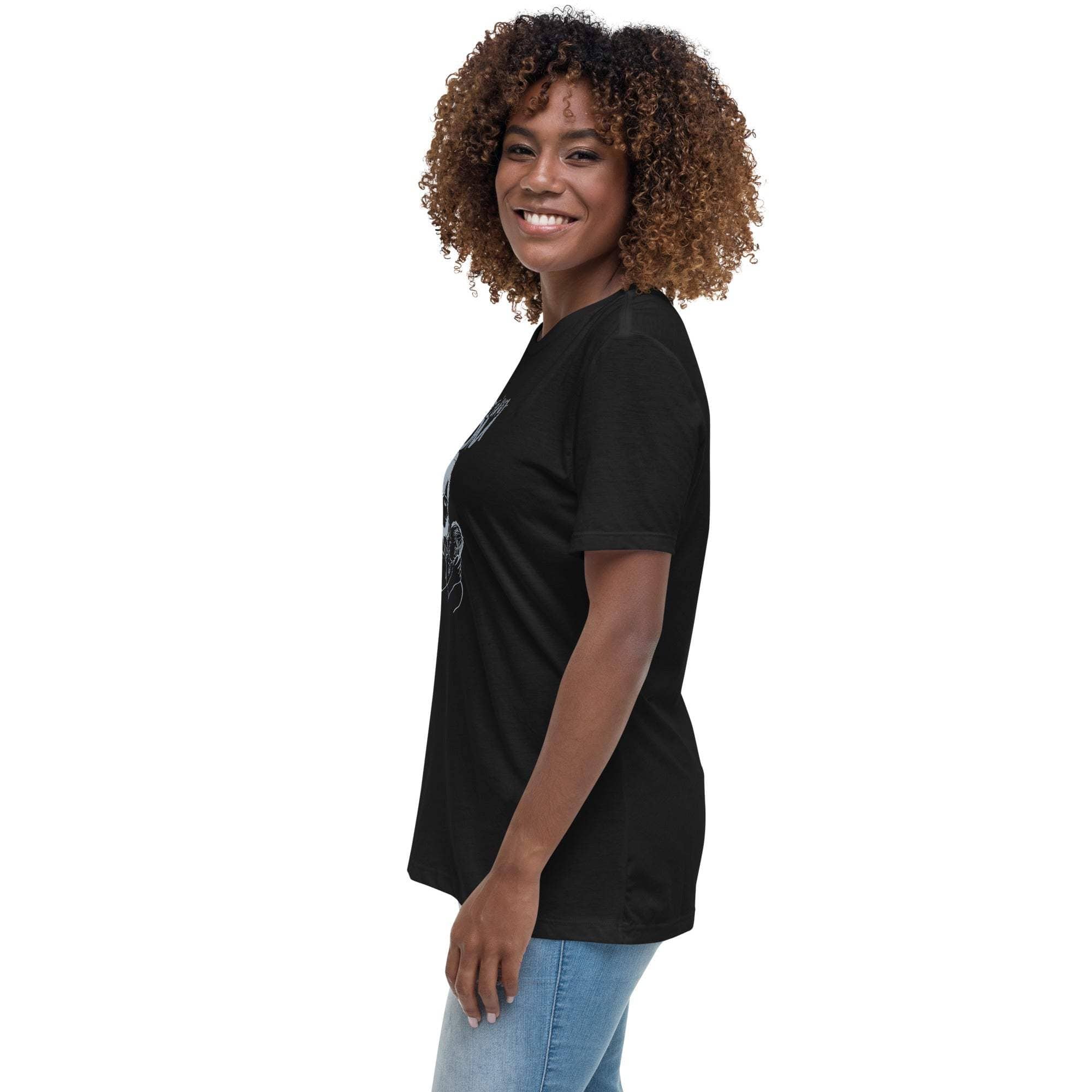 Woman wearing a black Amazing Mom T-Shirt with a flattering fit and casual style