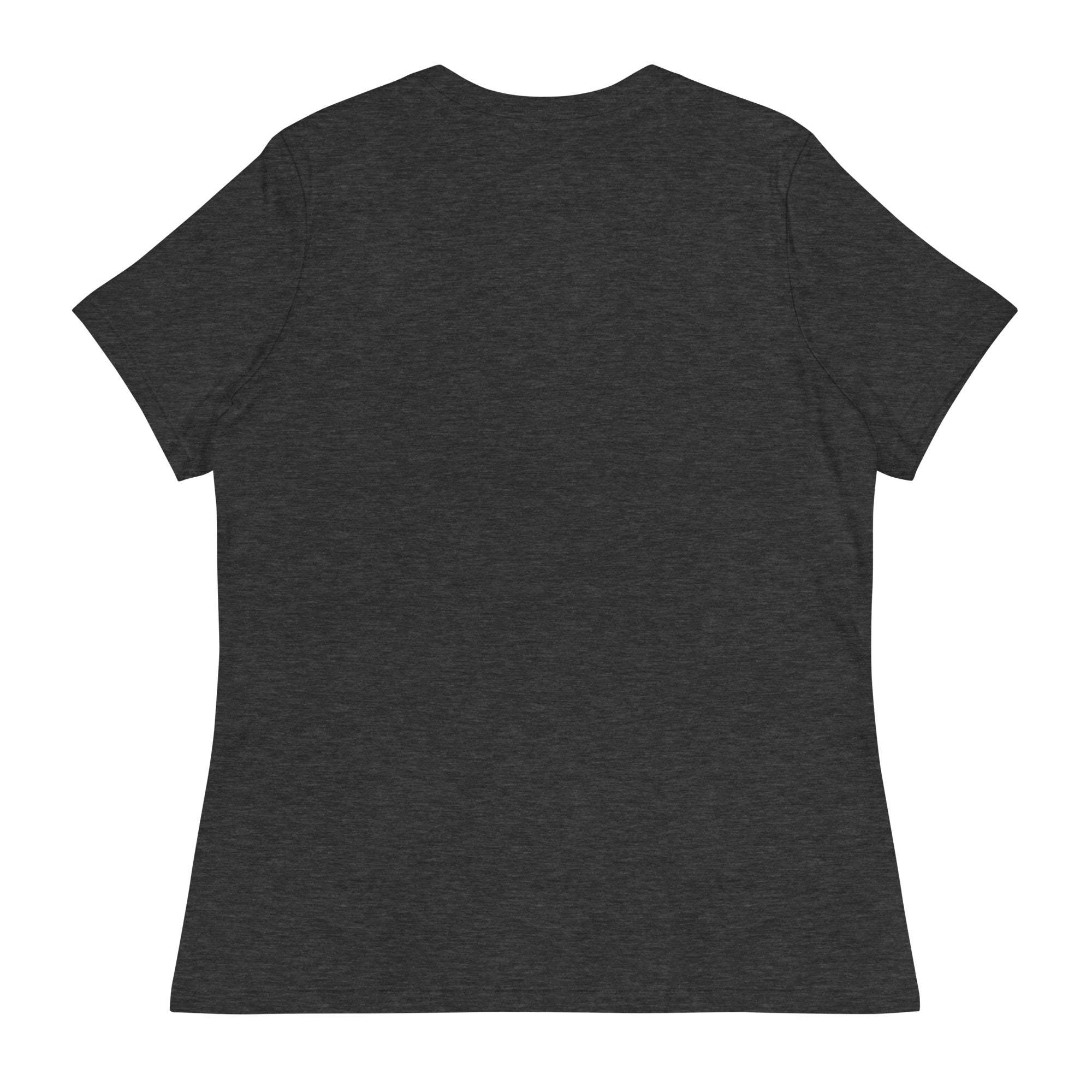 Back view of a dark gray inspirational t-shirt for women made of soft breathable cotton with short sleeves and a classic fit