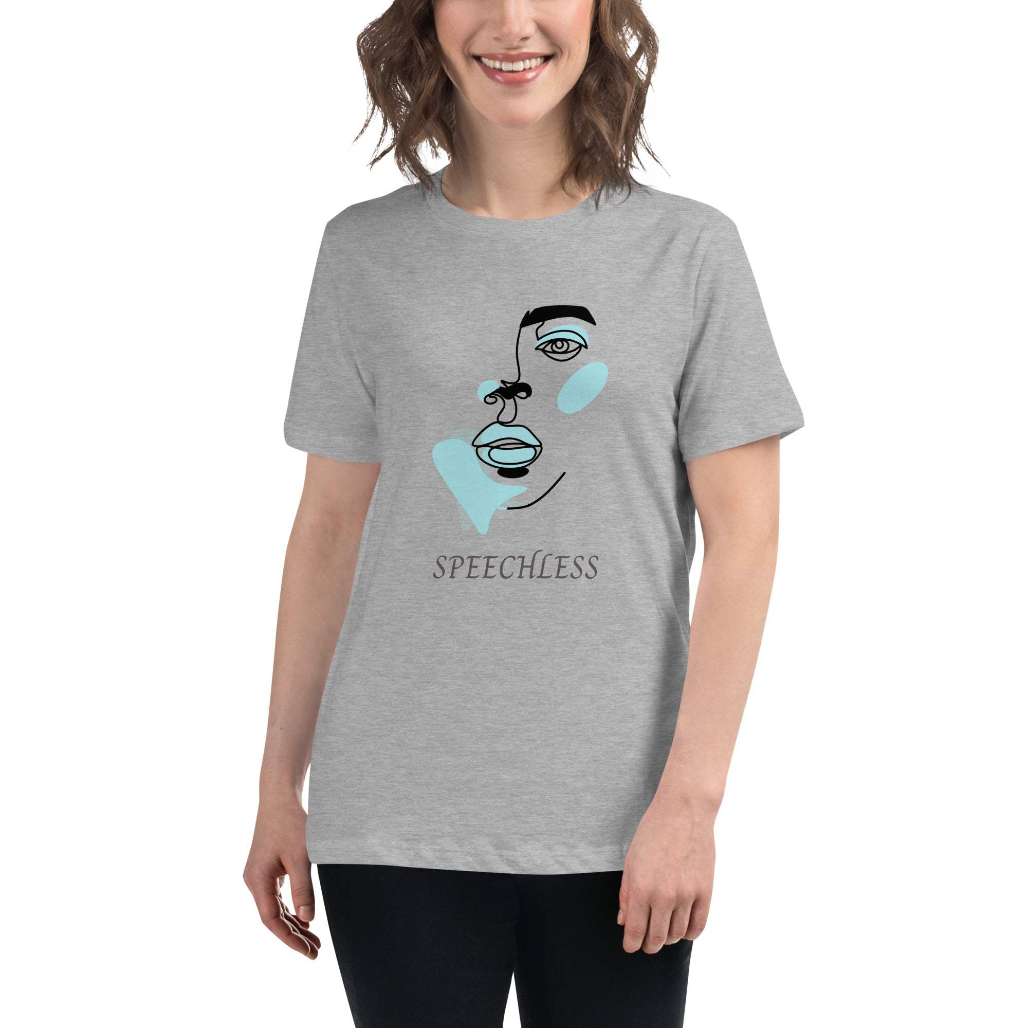 Minimalist speechless face line art design on soft cotton t-shirt