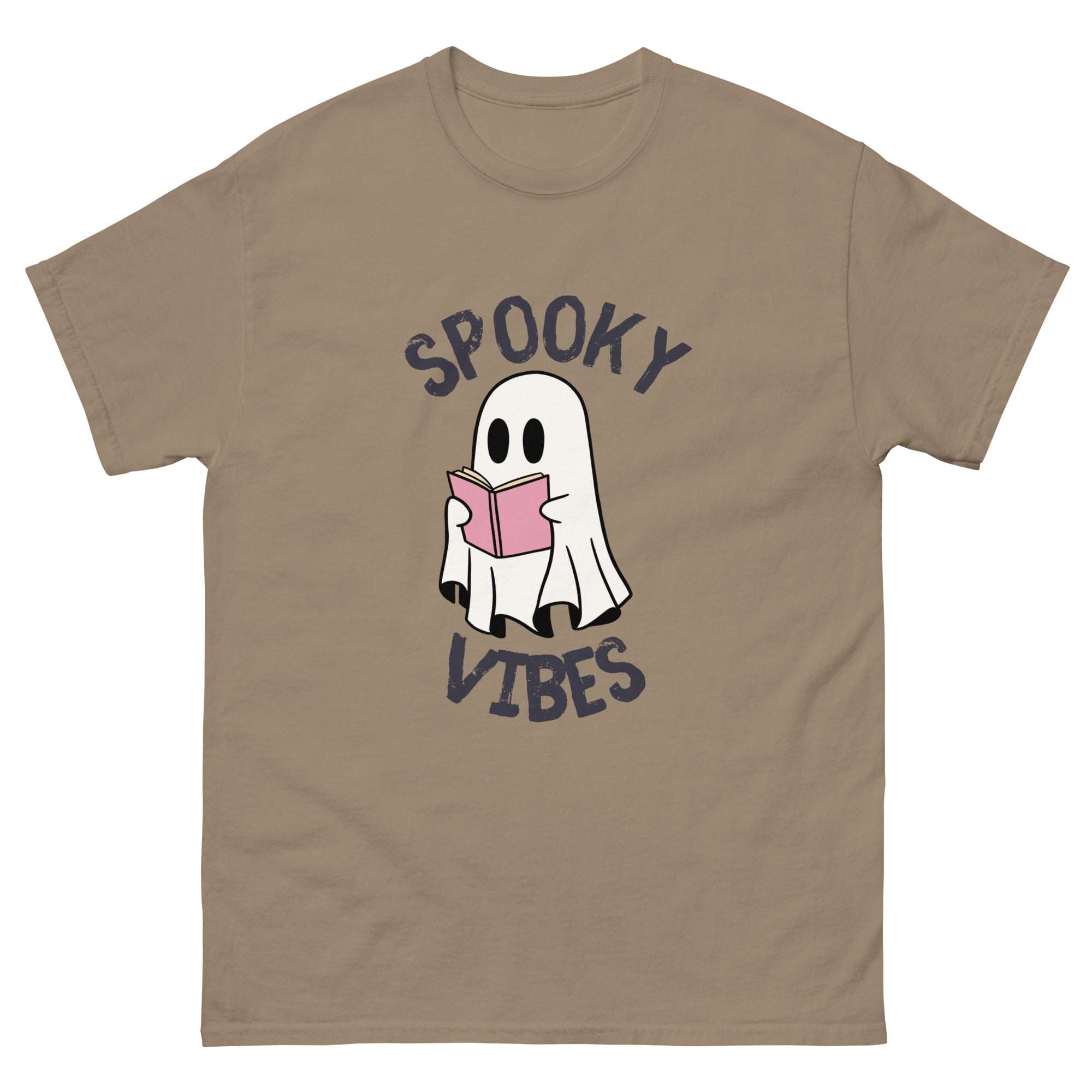 Spooky Vibes Ghost Halloween T-shirt with playful ghost graphic and cozy vintage design