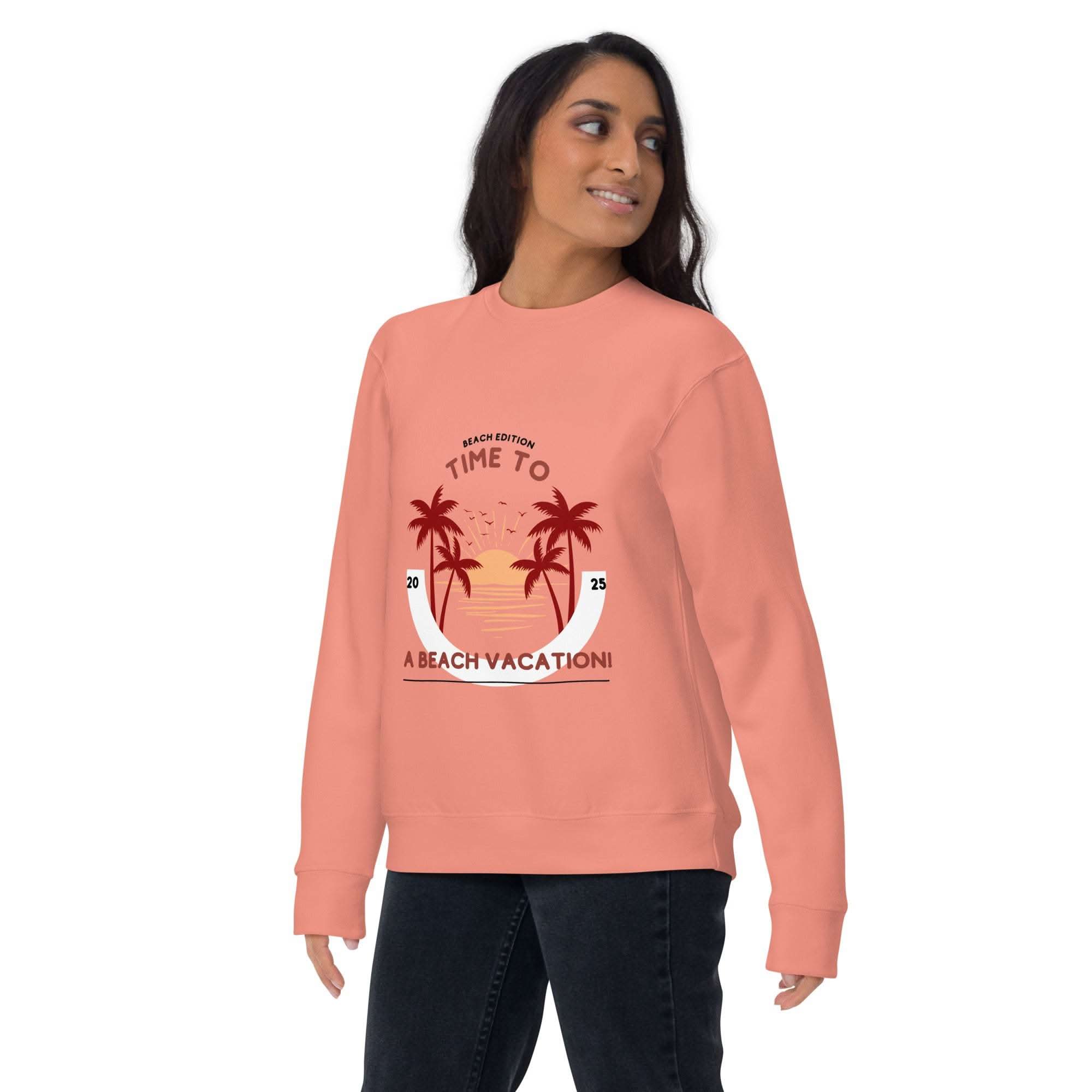 Unisex Tropical Sunset Beach Sweatshirt with palm trees print and cozy pullover design