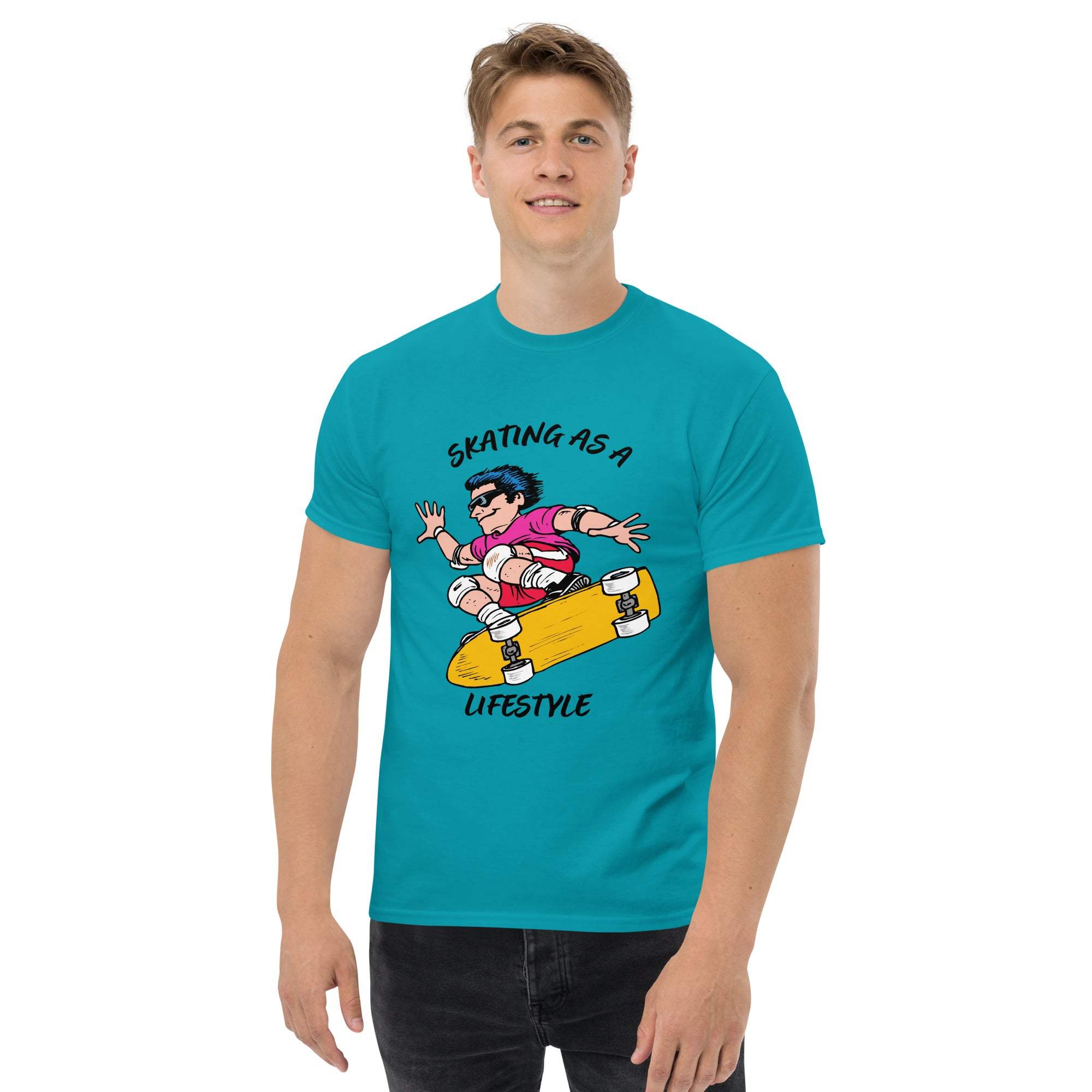 Skateboarder T-shirt in black with minimalist design, showcasing street skating lifestyle and premium cotton blend fabric.