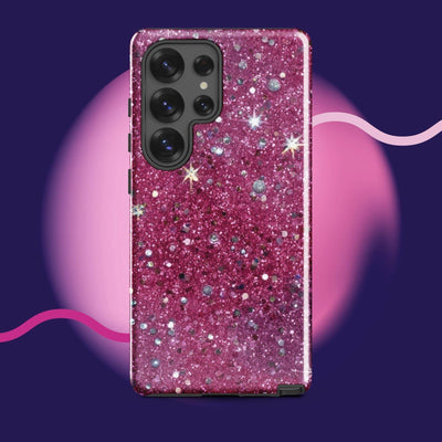 Pink sparkly tough protective phone case for Samsung Galaxy with impact-resistant dual-layer design