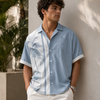 Mens Retro Bowling Camp Shirt, Short Sleeve