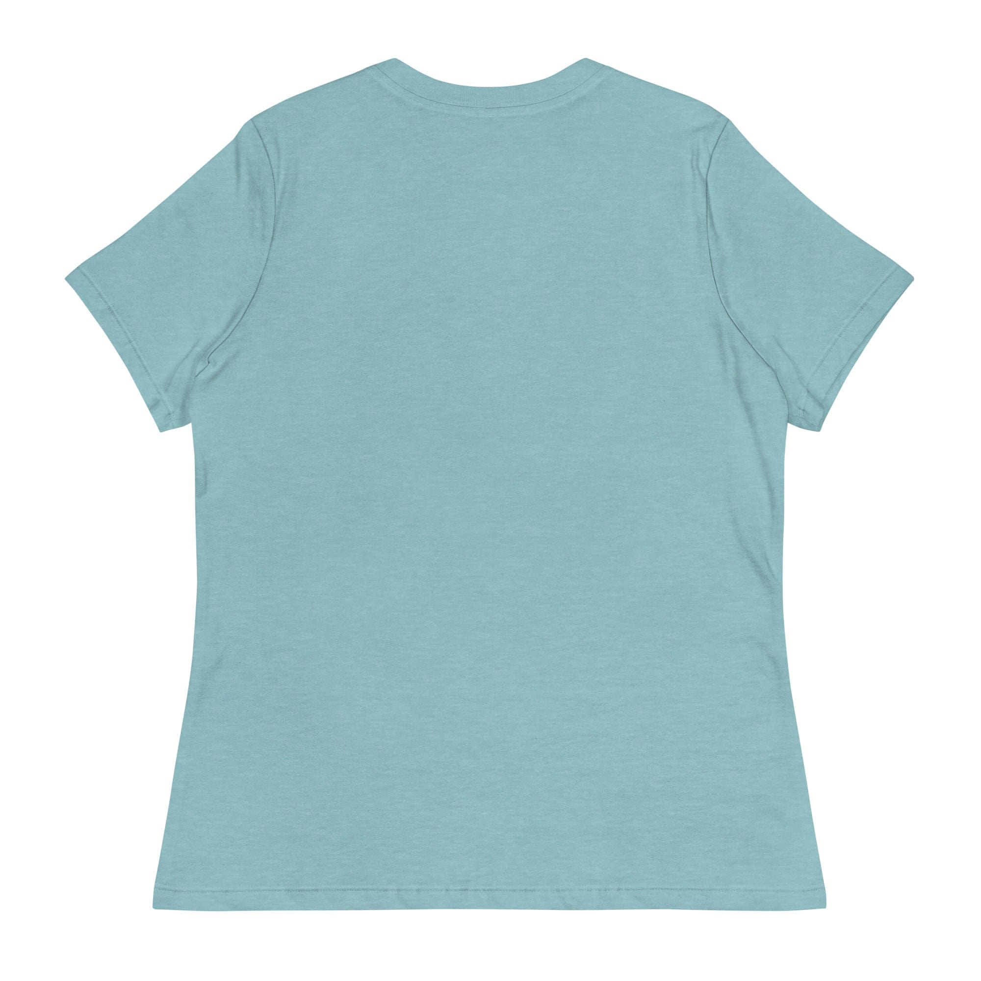 Back view of light blue inspirational t-shirt for women with short sleeves and comfortable fit