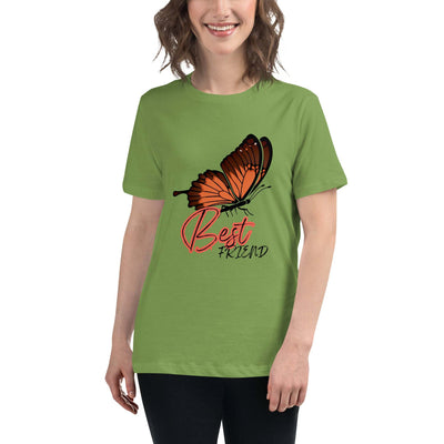 Green Best Friend Butterfly T-Shirt with orange butterfly graphic and stylish text, unisex fit, soft fabric.